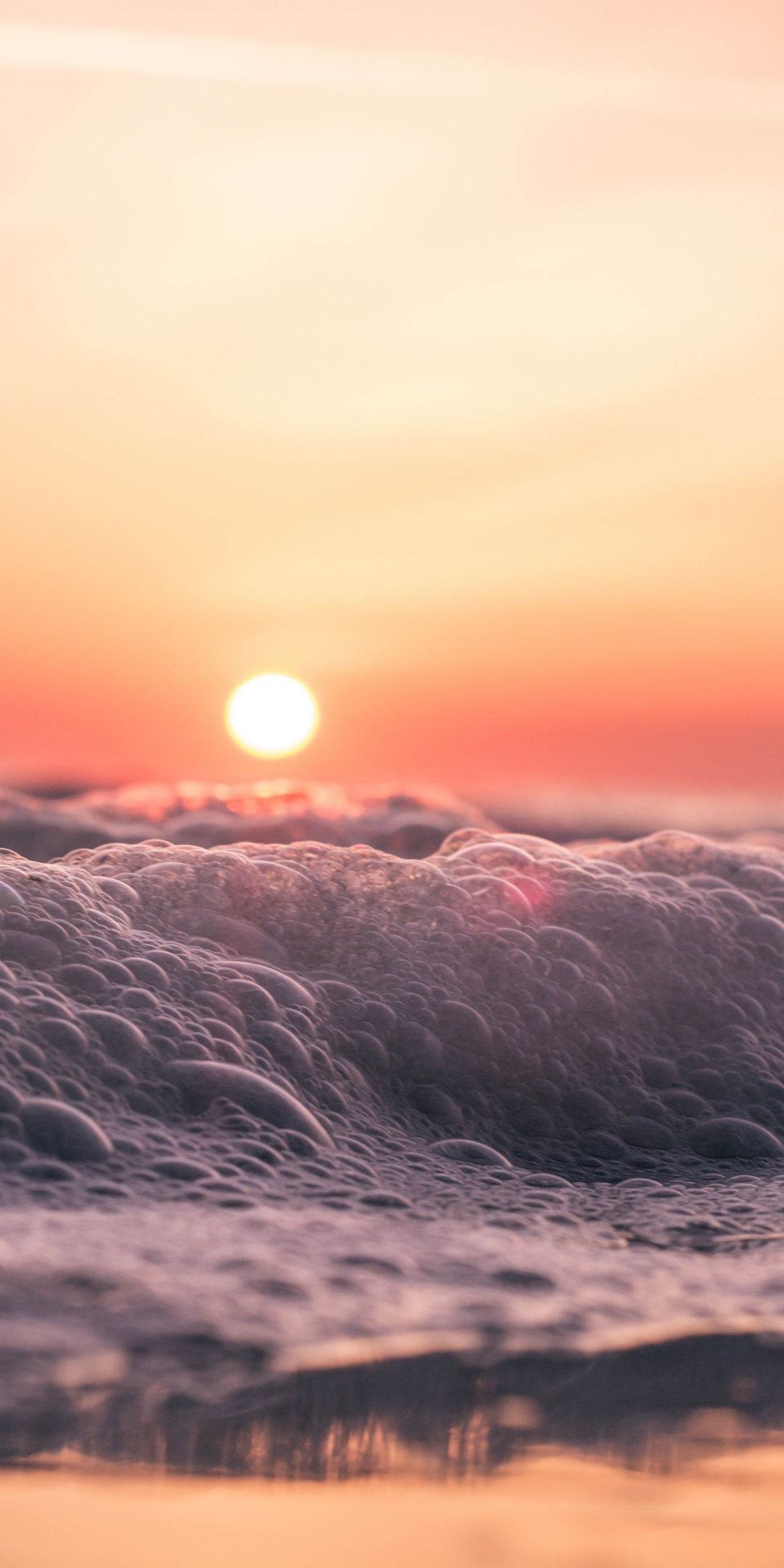 Sunrise, dawn, sea waves, close up, foam, 1080x2160 wallpaper
