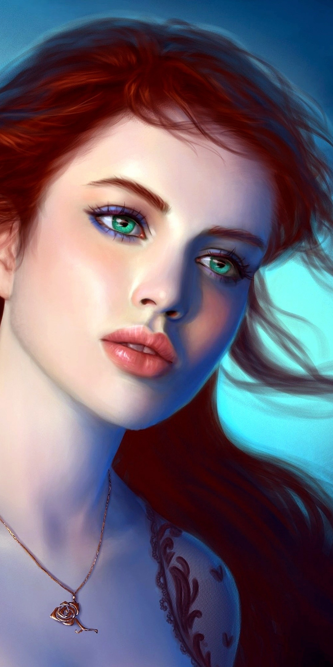 Fantasy, artwork, beautiful, green eyes, girl, 1080x2160 wallpaper