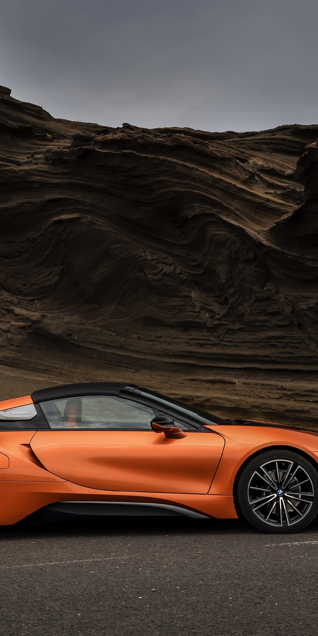Bmw i8, supercar, orange, side view, 1080x2160 wallpaper