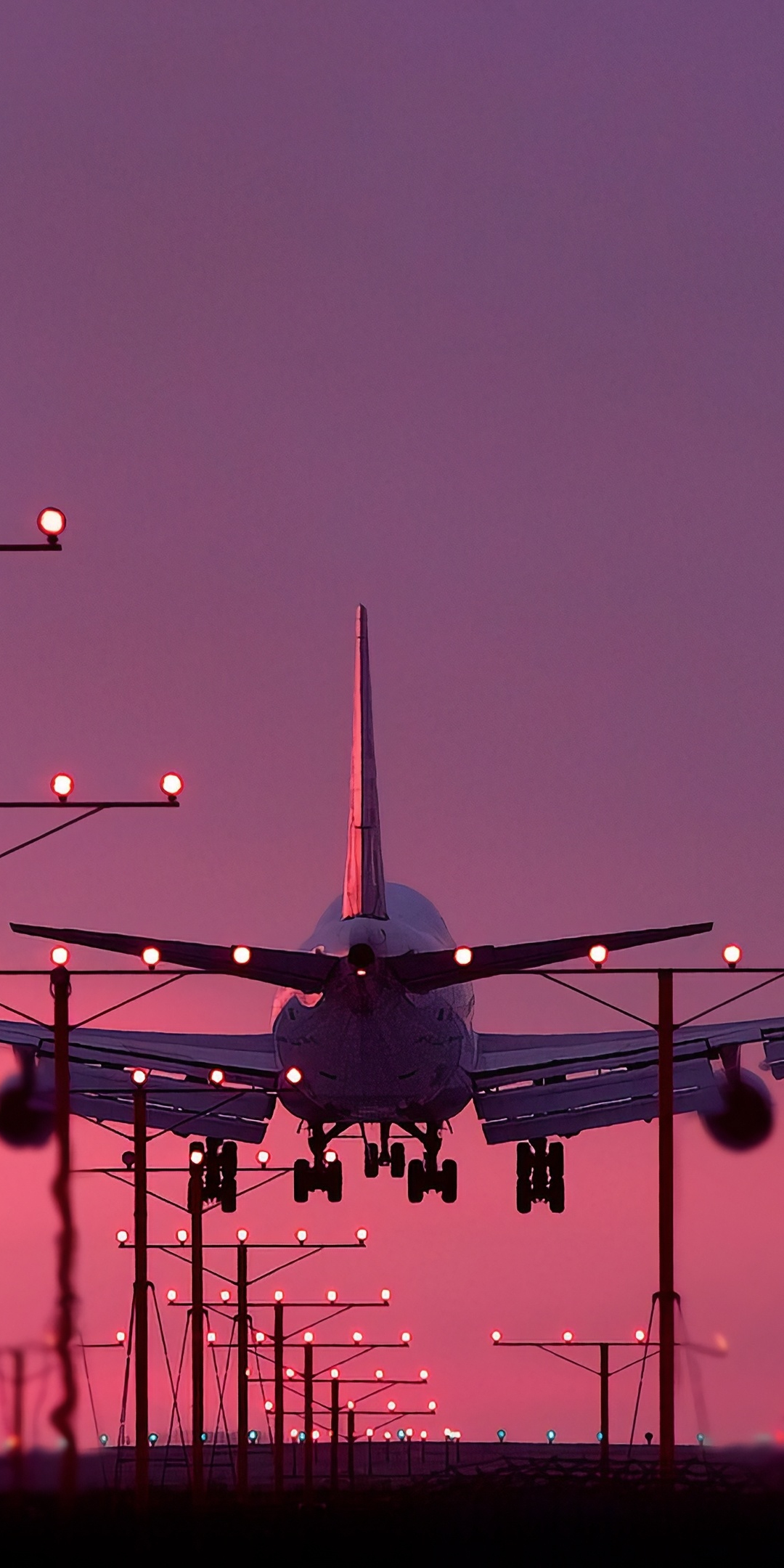 Aircraft, landing, sunset, 1080x2160 wallpaper