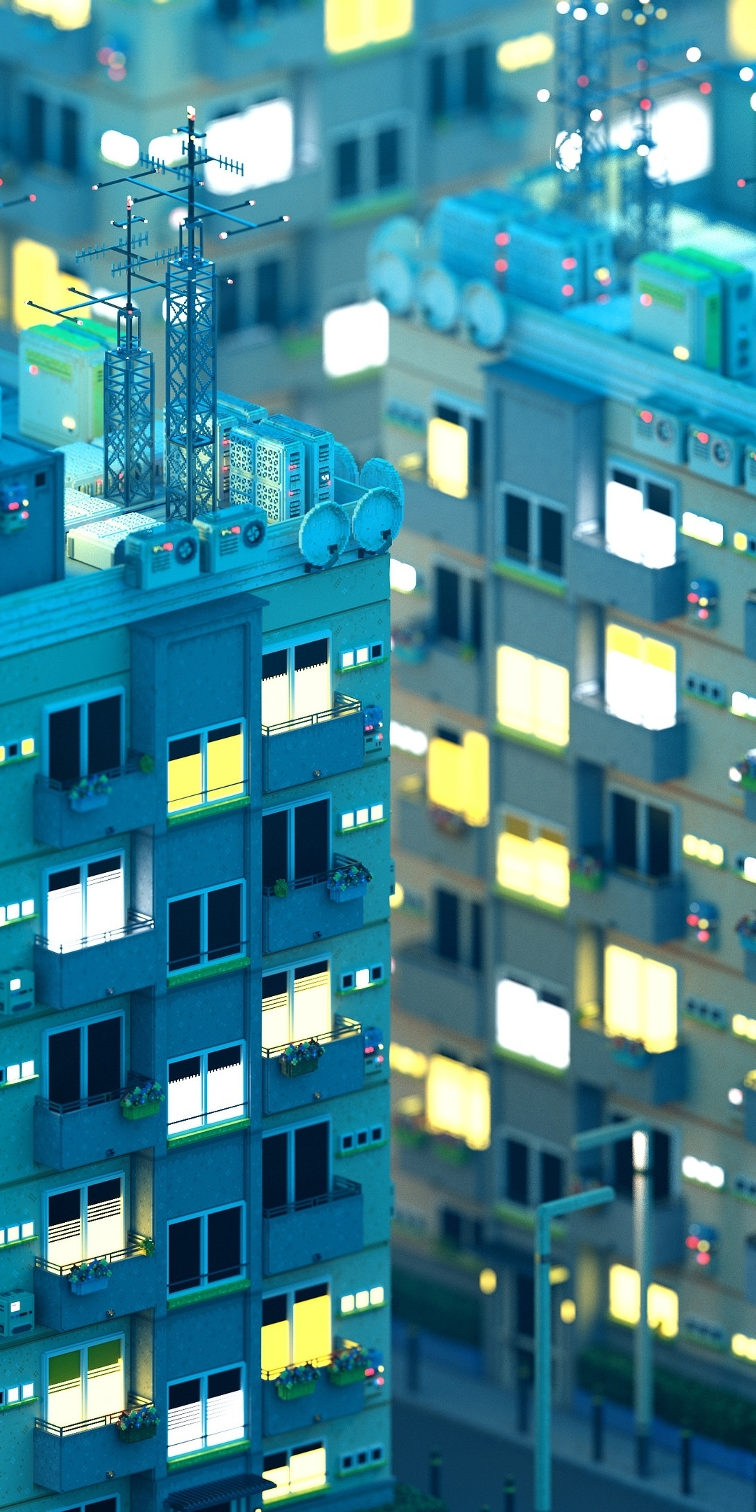Blue buildings, modern city, digital art, 1080x2160 wallpaper
