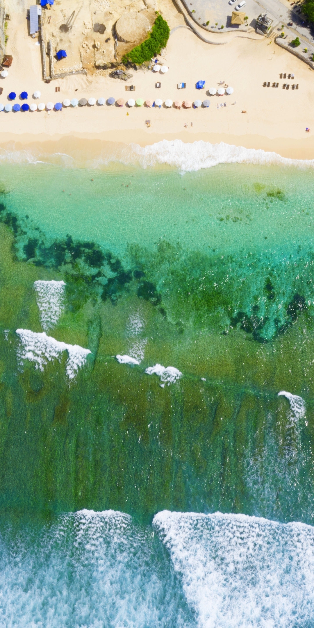 Sea waves, aerial view, green sea, summer, 1080x2160 wallpaper