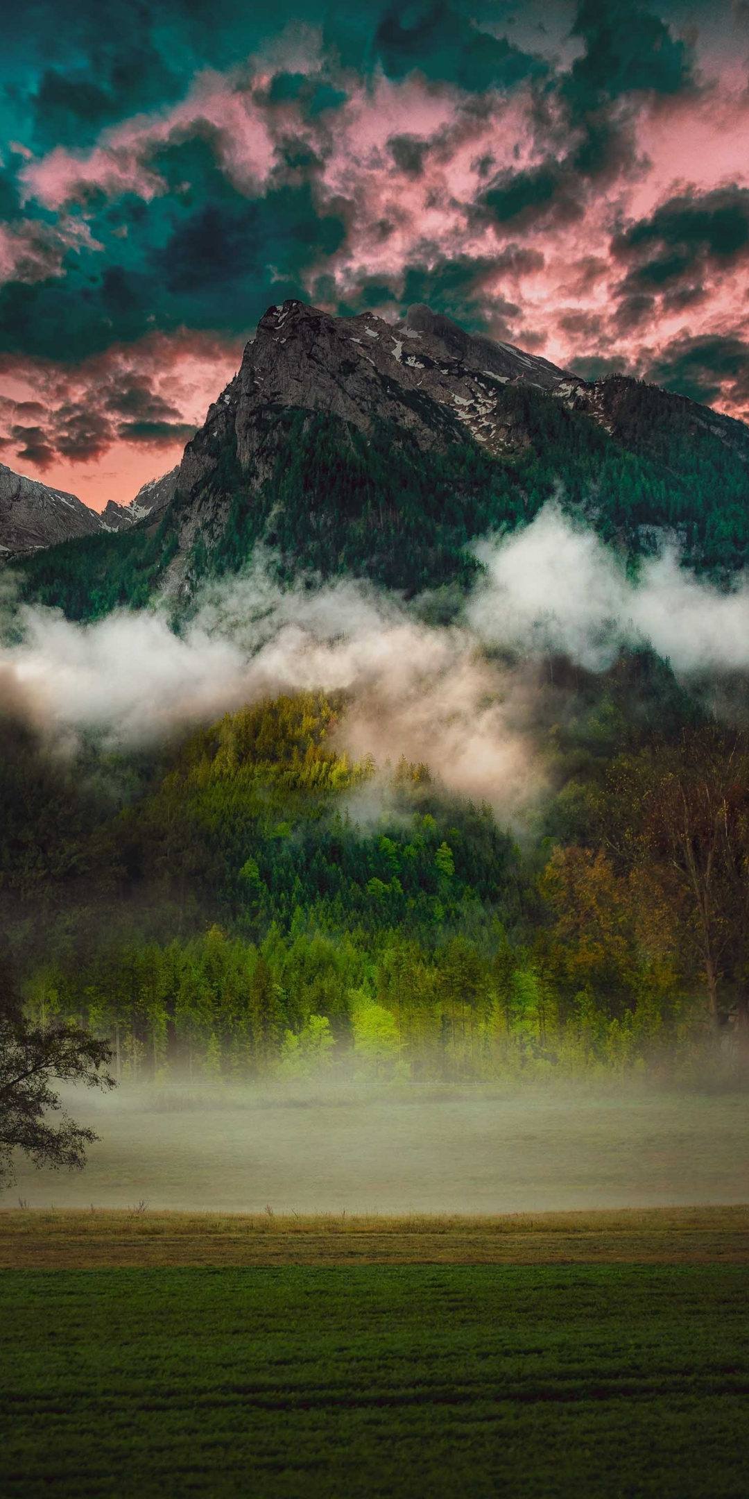 Mountain, fog, clouds, nature, 1080x2160 wallpaper
