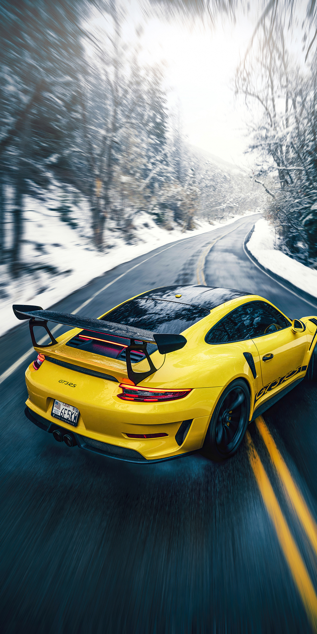 Porsche GT3RS, yellow sports car, on-road, 2021, 1080x2160 wallpaper