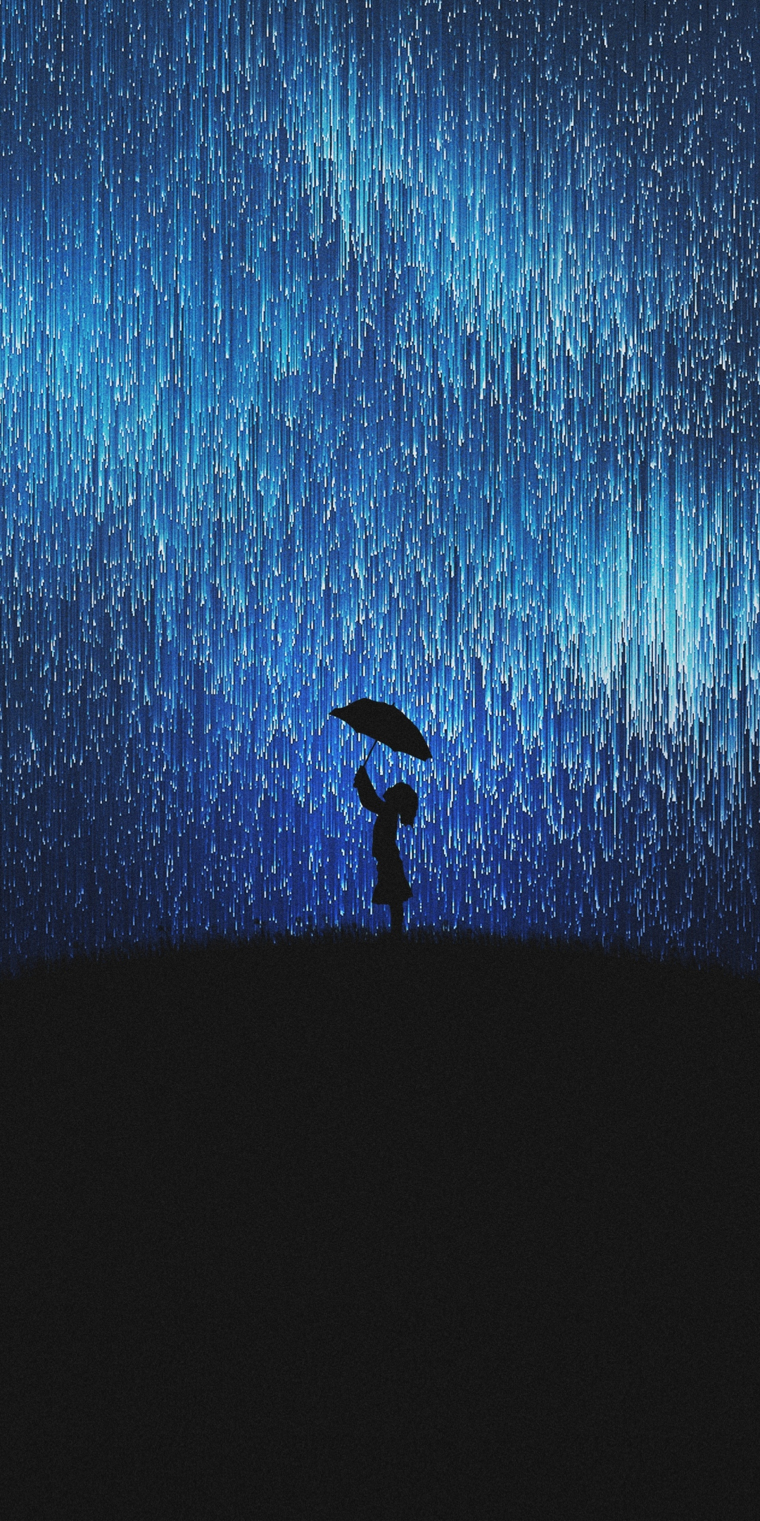 Silhouette, girl in rain, fun, mood, umbrella, 1080x2160 wallpaper