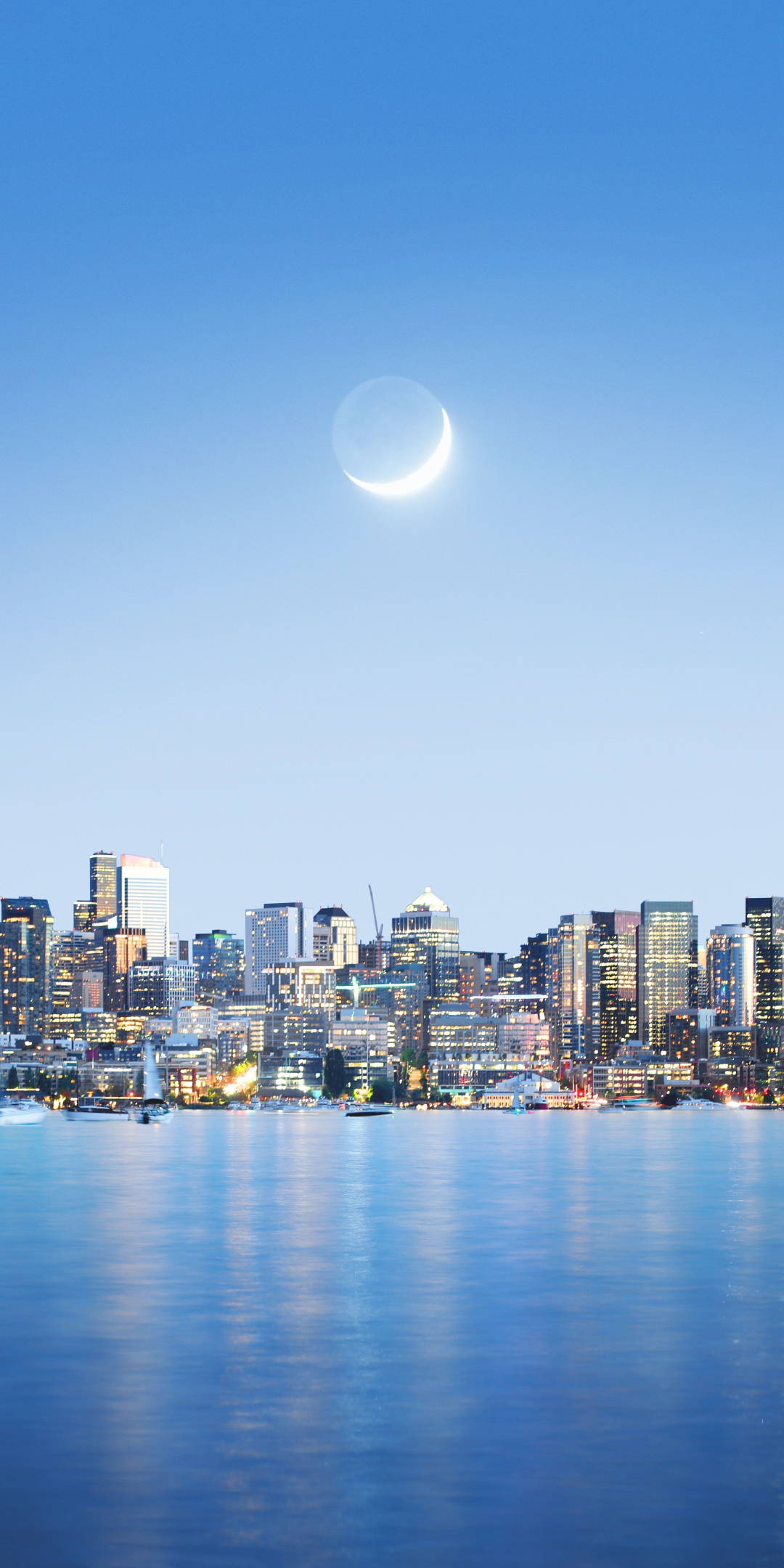 Seattle, cityscape, blue sky, night, 1080x2160 wallpaper