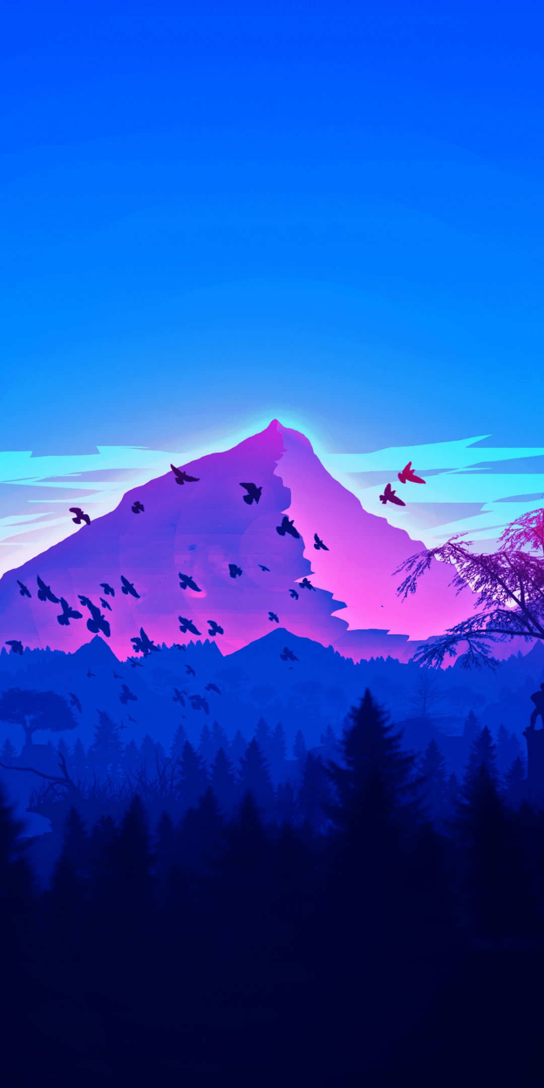 Mountain, peaks, birds, horizon, digital art, 1080x2160 wallpaper