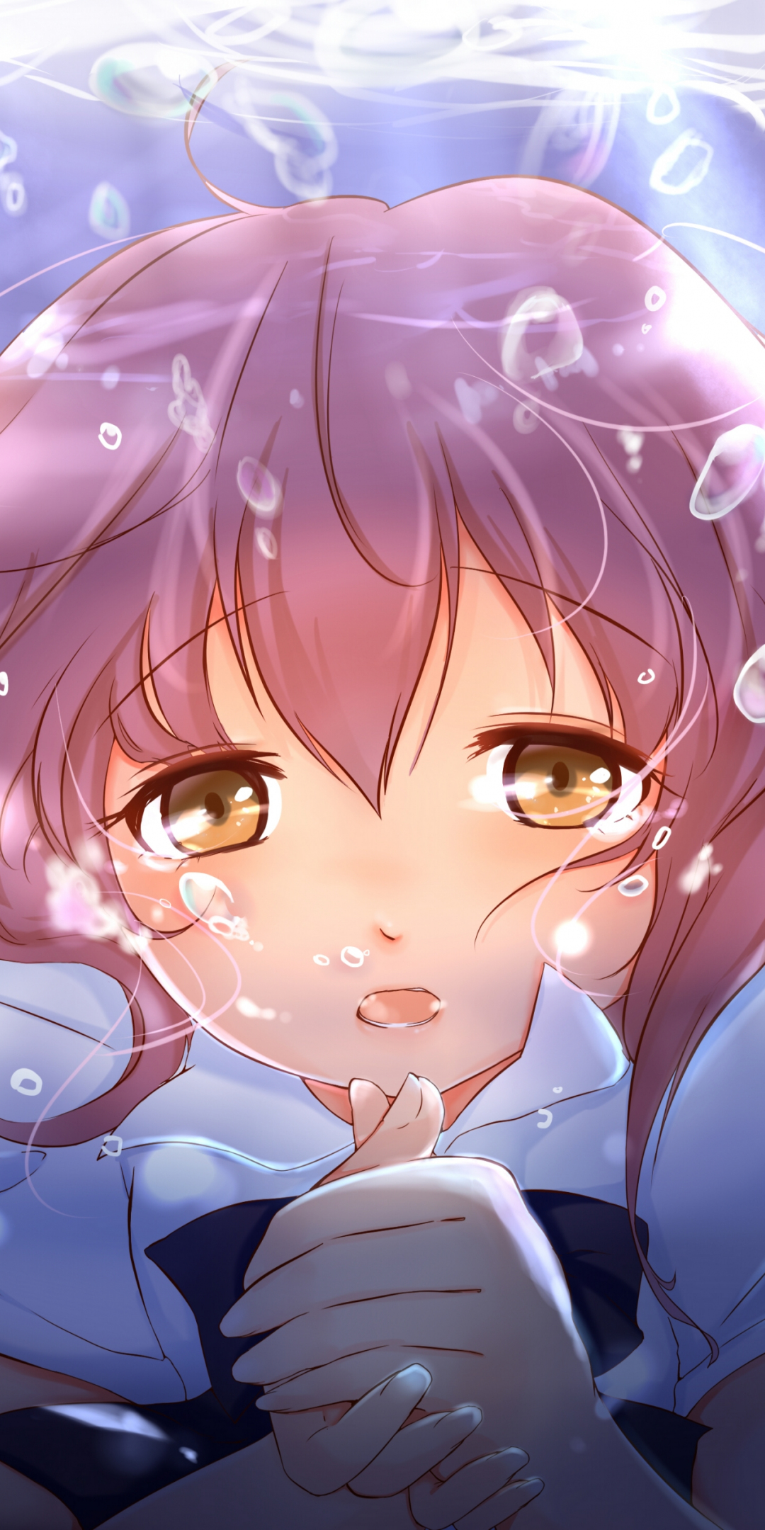 Cute face, anime girl, underwater, Nishimiya Shouko, Koe no Katachi, 1080x2160 wallpaper