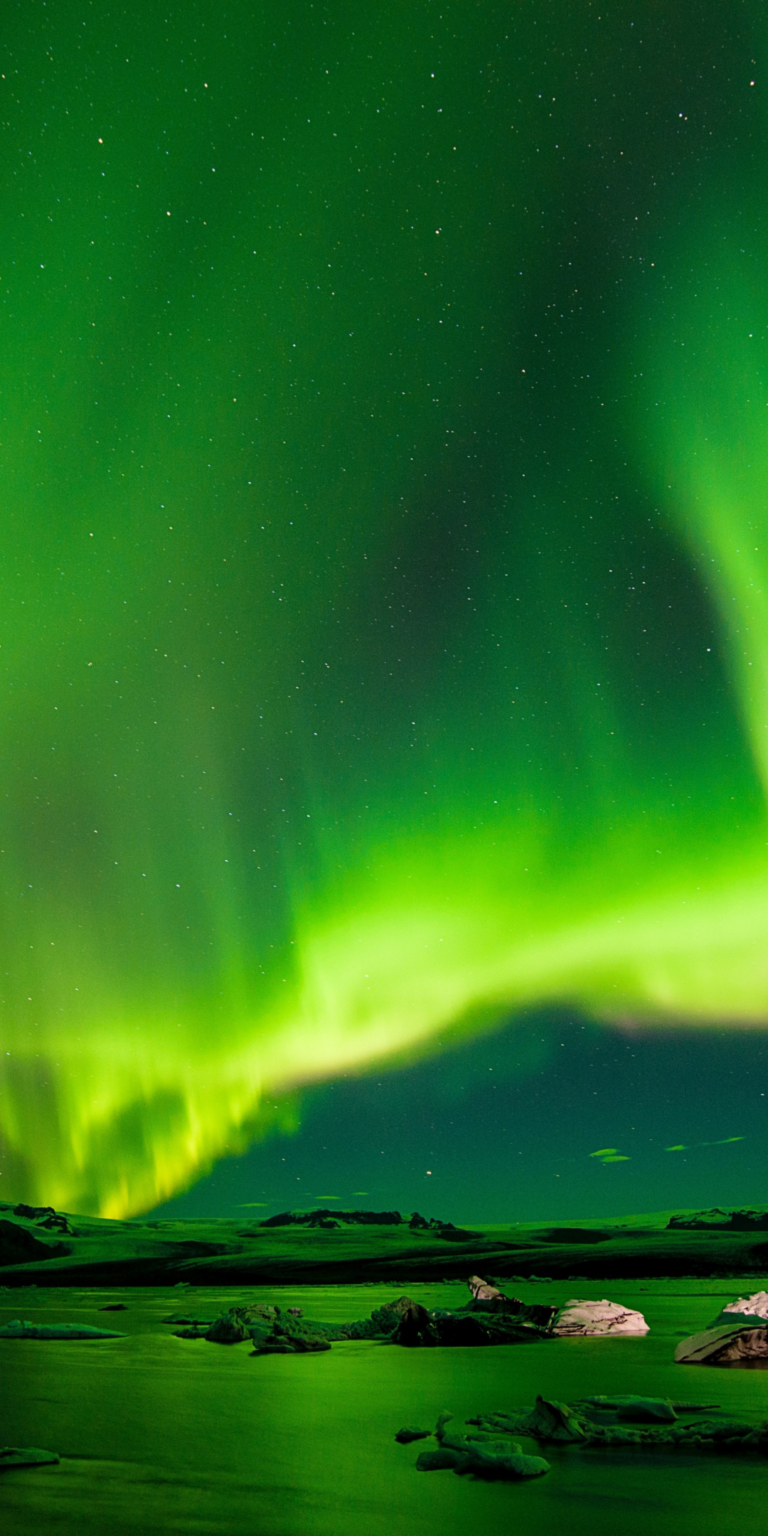 Nature, Northern Lights, Aurora Borealis, radiance, green lights, sky, 1080x2160 wallpaper