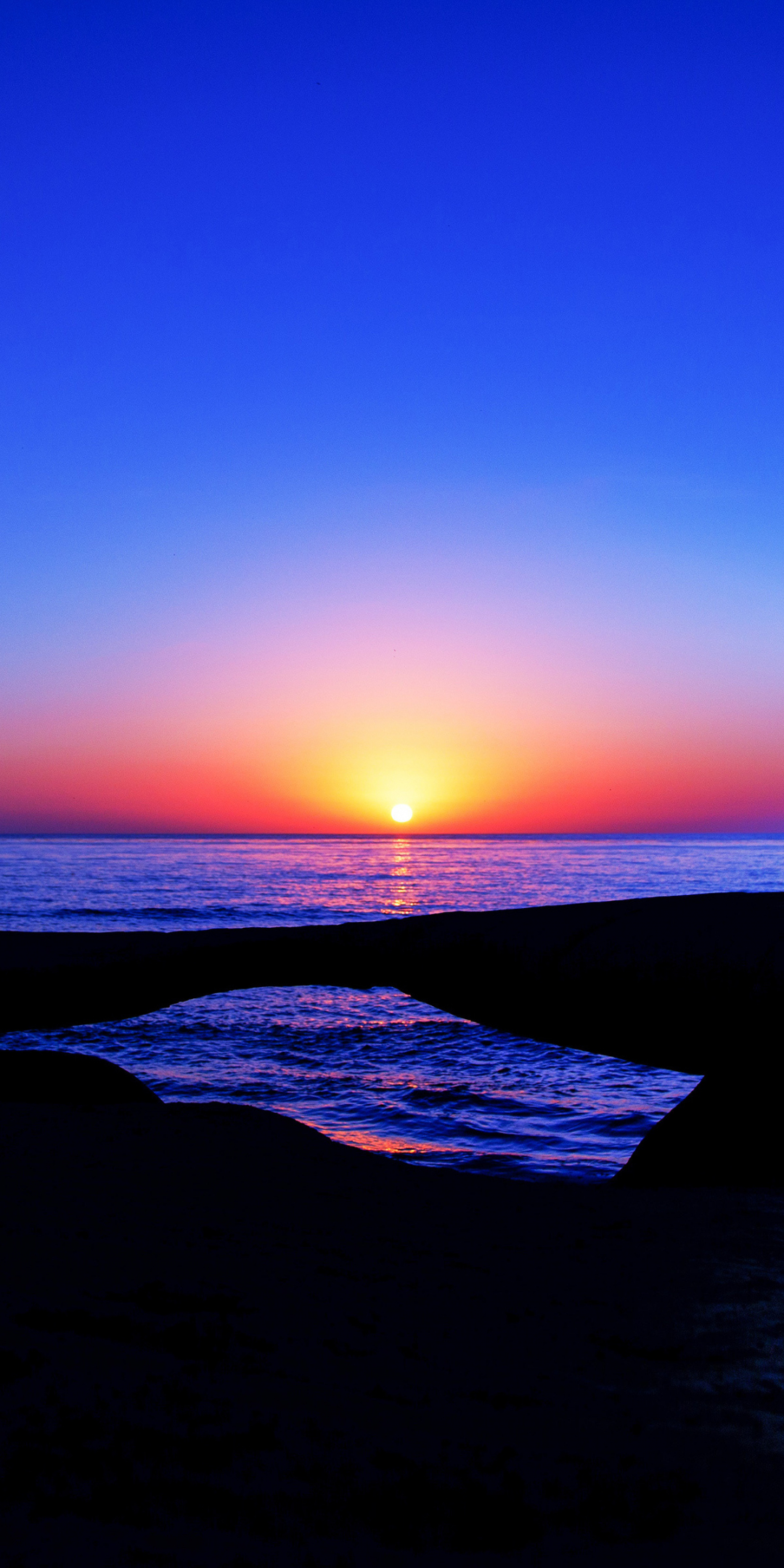 Sunset, blue, skyline, horizon, coast, 1080x2160 wallpaper