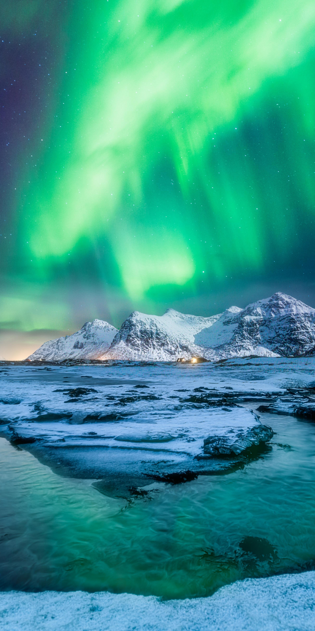 Northern Lights, coast, mountains, Norway, 1080x2160 wallpaper
