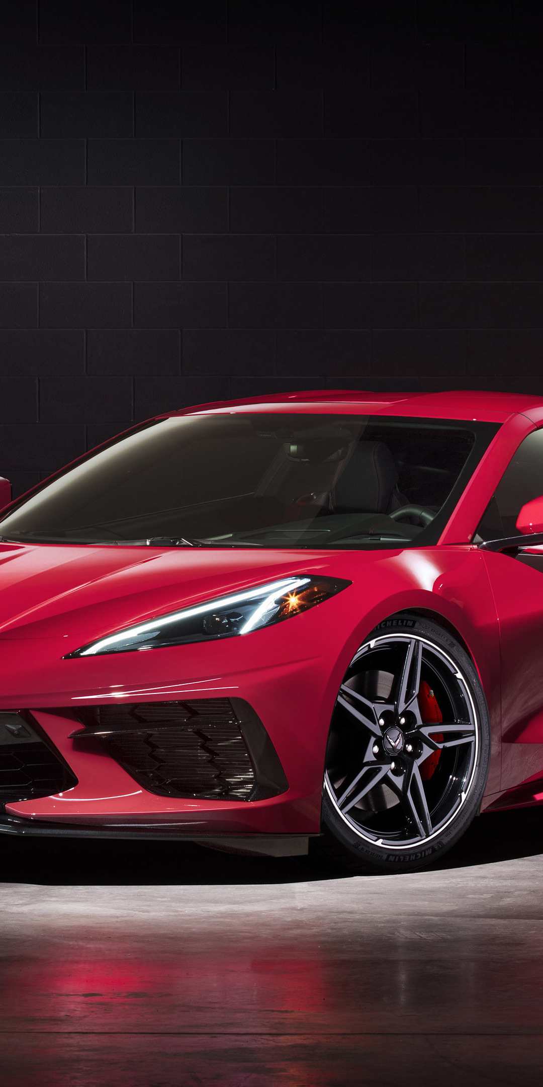 Red car, Chevrolet Corvette Stingray, sports car, 1080x2160 wallpaper