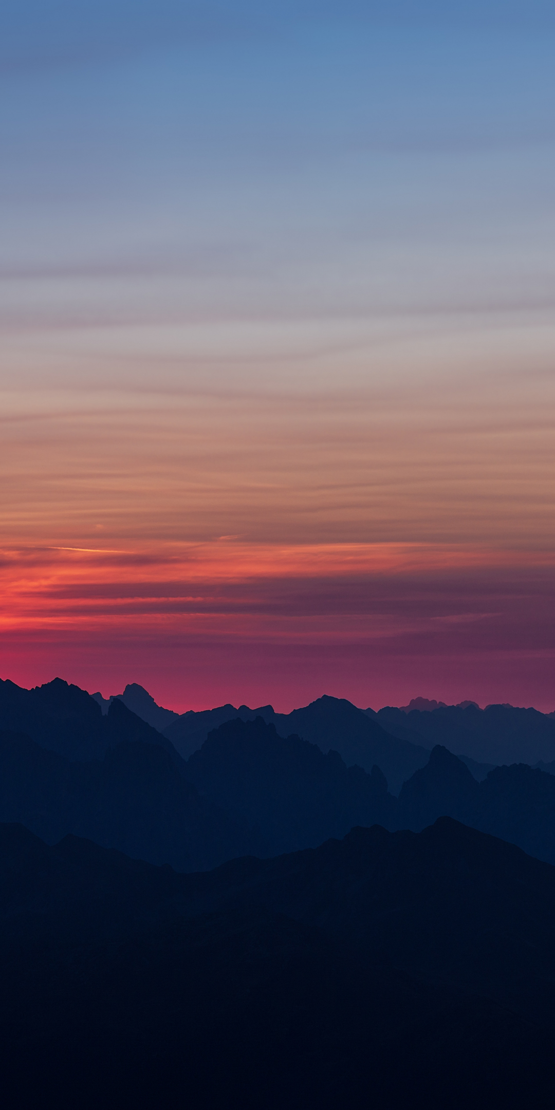 Mountains, sunset, sky, horizon, 1080x2160 wallpaper