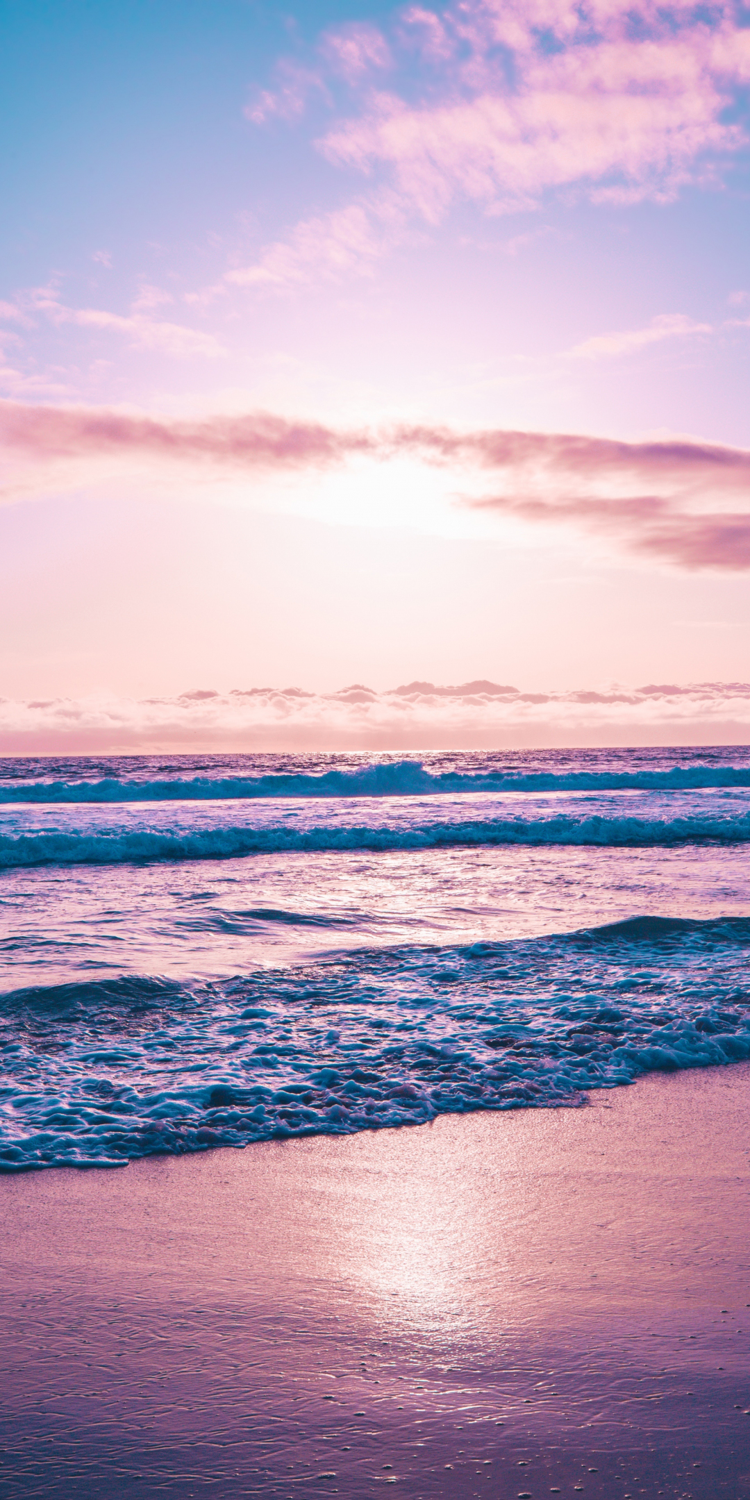 Download 1080x2160 Wallpaper Seashore Sea Waves Sunset Beach Honor