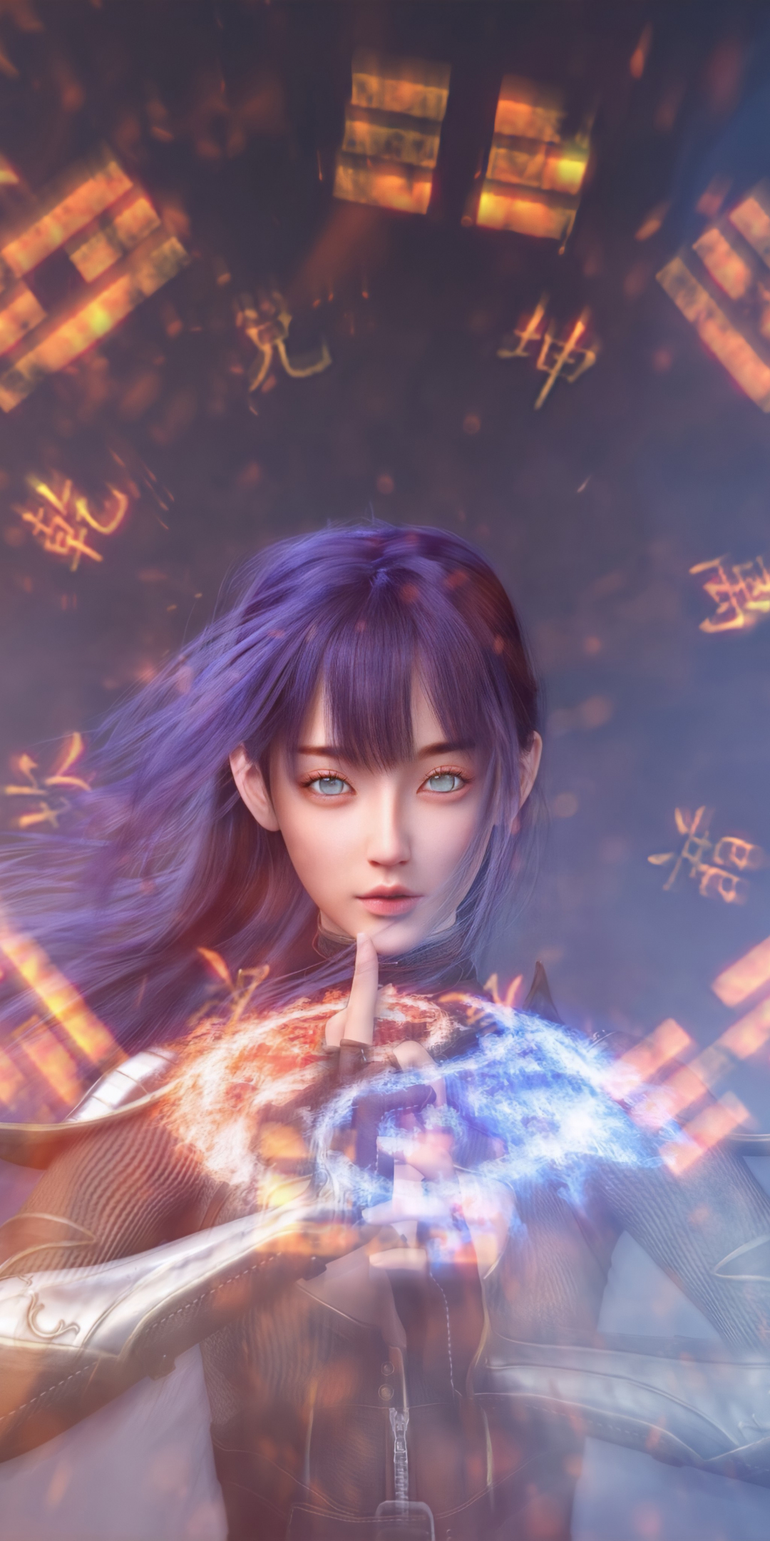 Purple hair girl, game character, original, 1080x2160 wallpaper