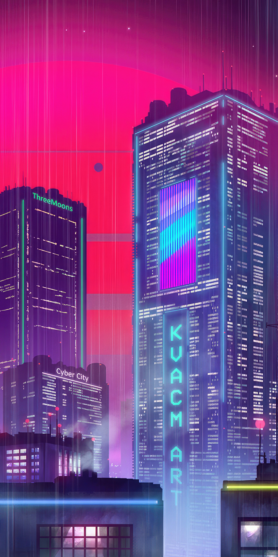 Red Moon, futuristic city, cityscape, 1080x2160 wallpaper
