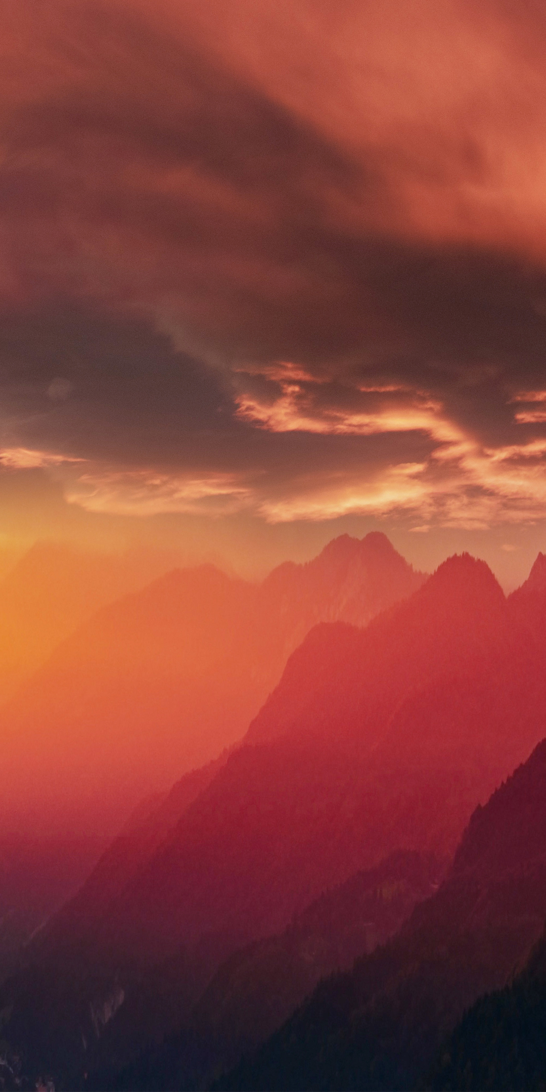 Cloudy sky, horizon, mountains, sunset, 1080x2160 wallpaper