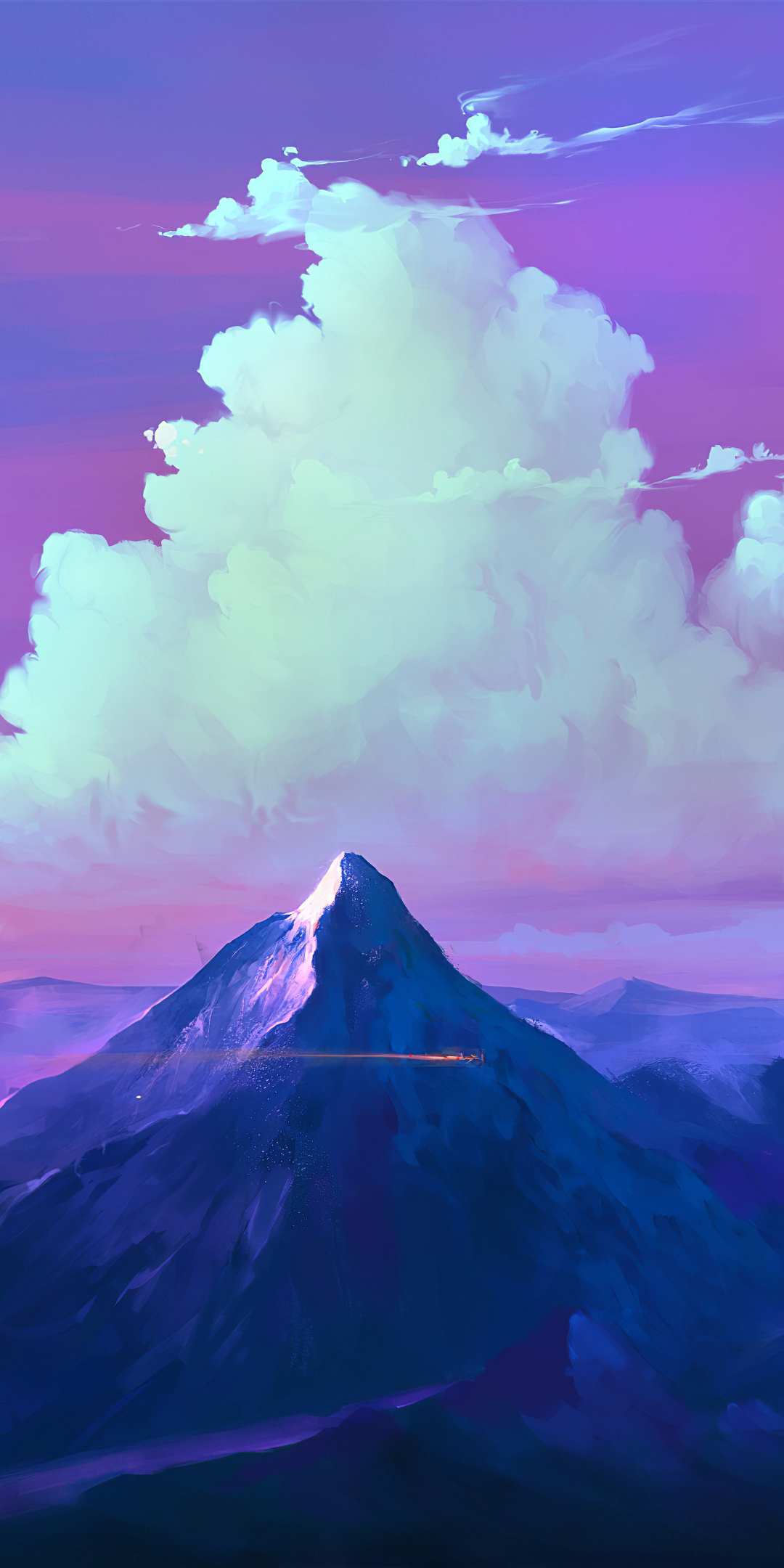 Mountains, clouds, landscape, art, 1080x2160 wallpaper
