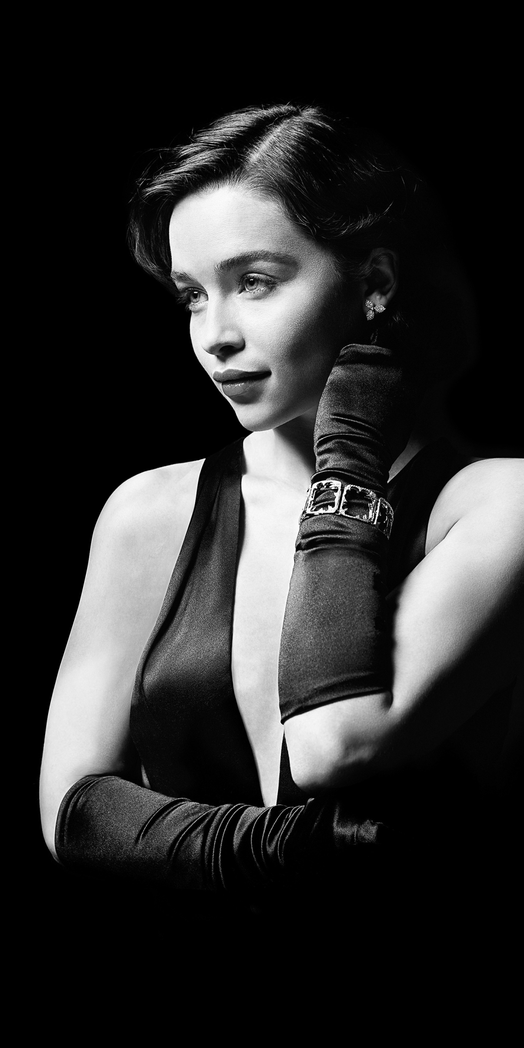 Emilia Clarke, BW, actress, 1080x2160 wallpaper