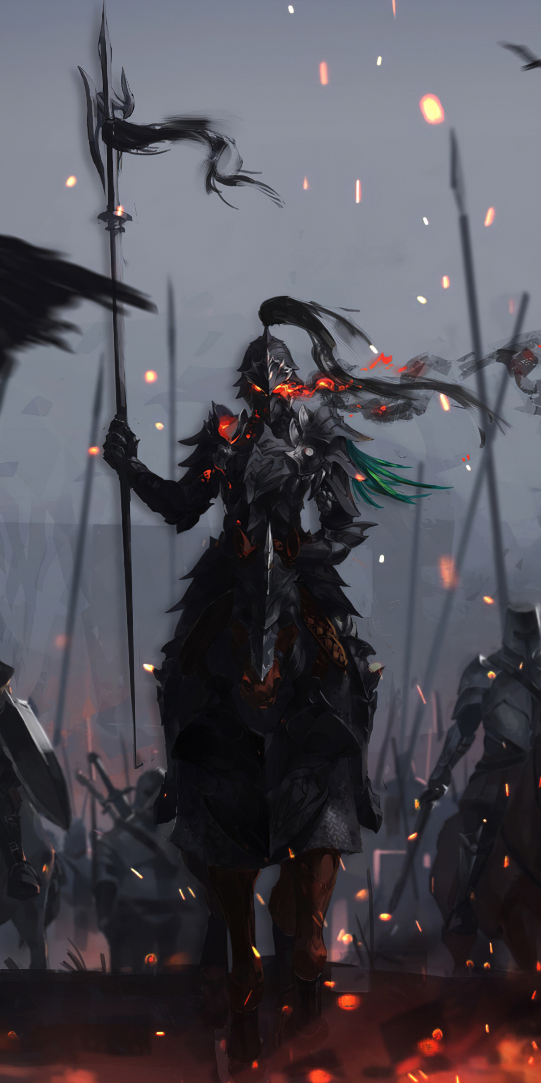 Dark knights, warrior, battle, fantasy, art, 1080x2160 wallpaper