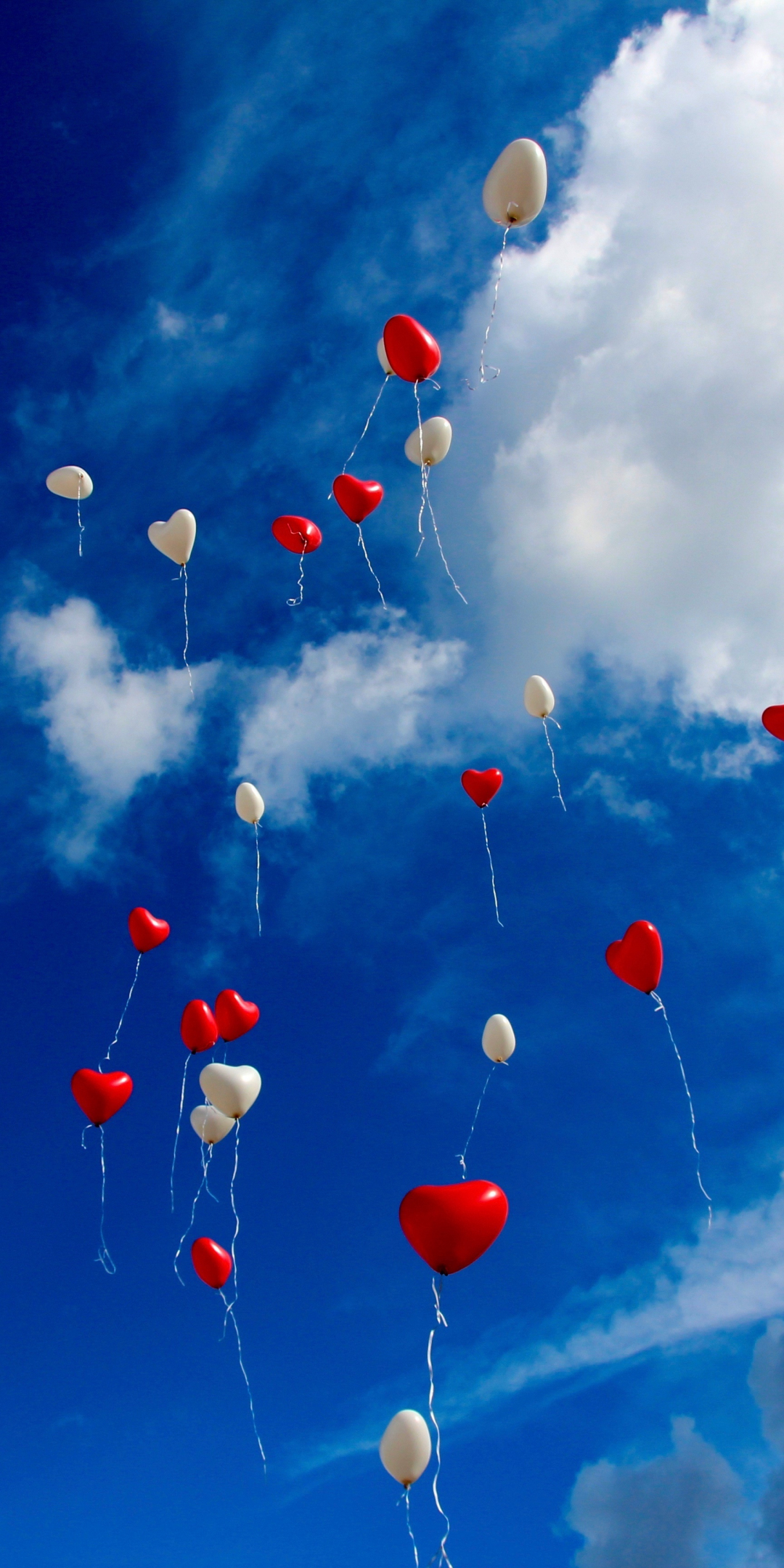Balloons, sky, red and white, clouds, 1080x2160 wallpaper