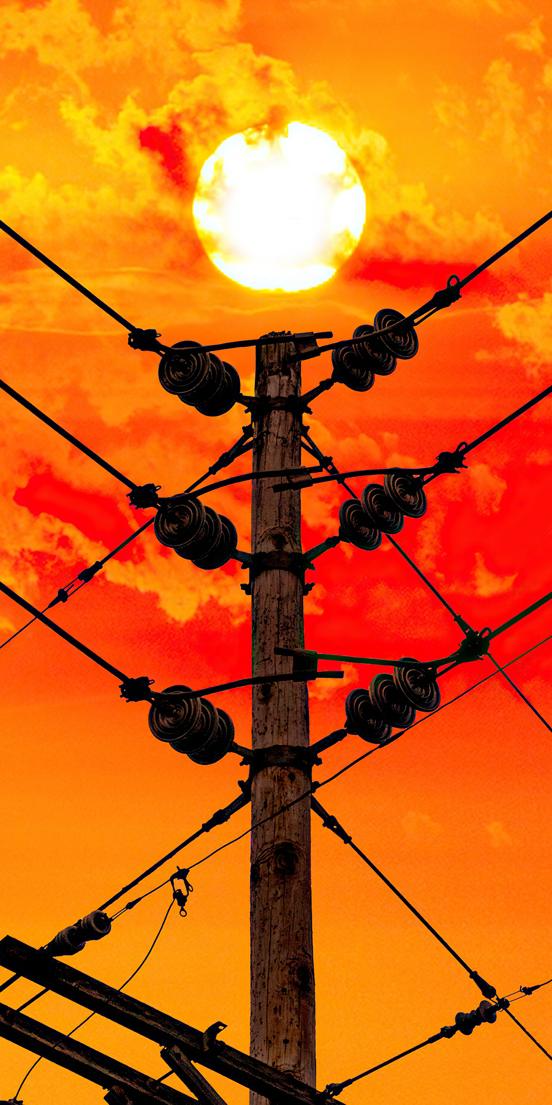Electric wires, pole, sunset, 1080x2160 wallpaper