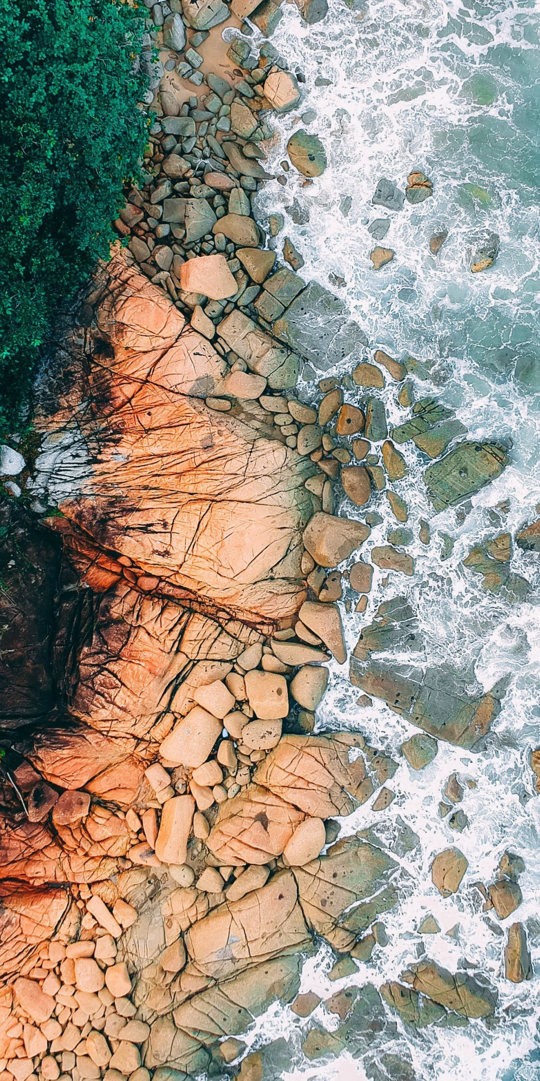 Rocks, seashore, coast, beach, aerial view, 1080x2160 wallpaper