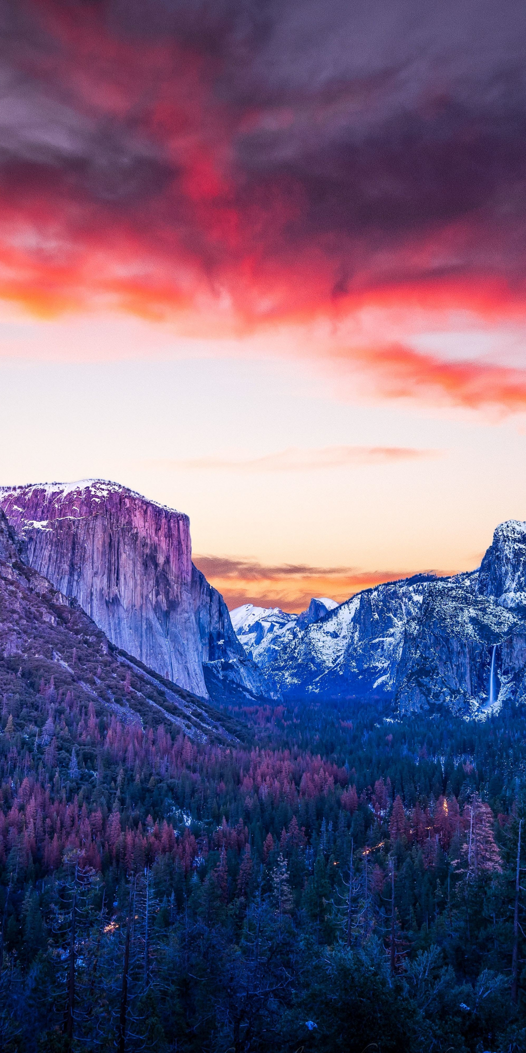 Mountains, forest, twilight, Yosemite Valley, 1080x2160 wallpaper