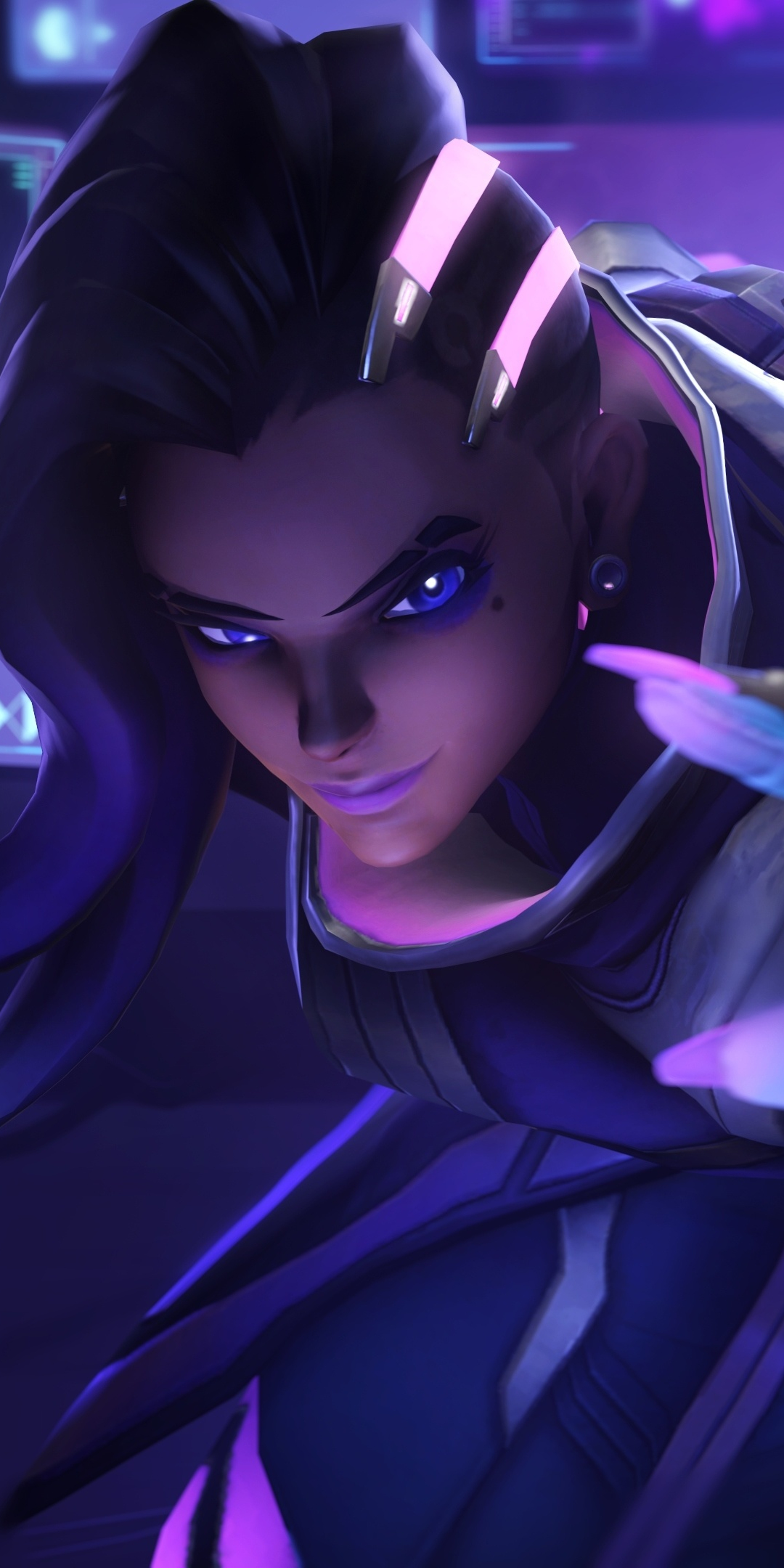 Sombra, overwatch, purple eyes, game, 1080x2160 wallpaper