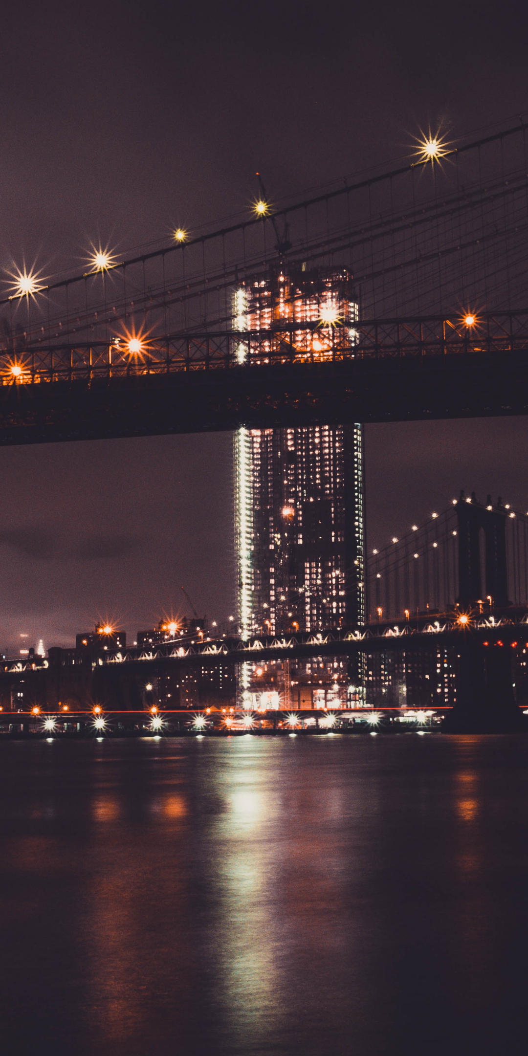 Brooklyn bridge, night, city, new york City, 1080x2160 wallpaper