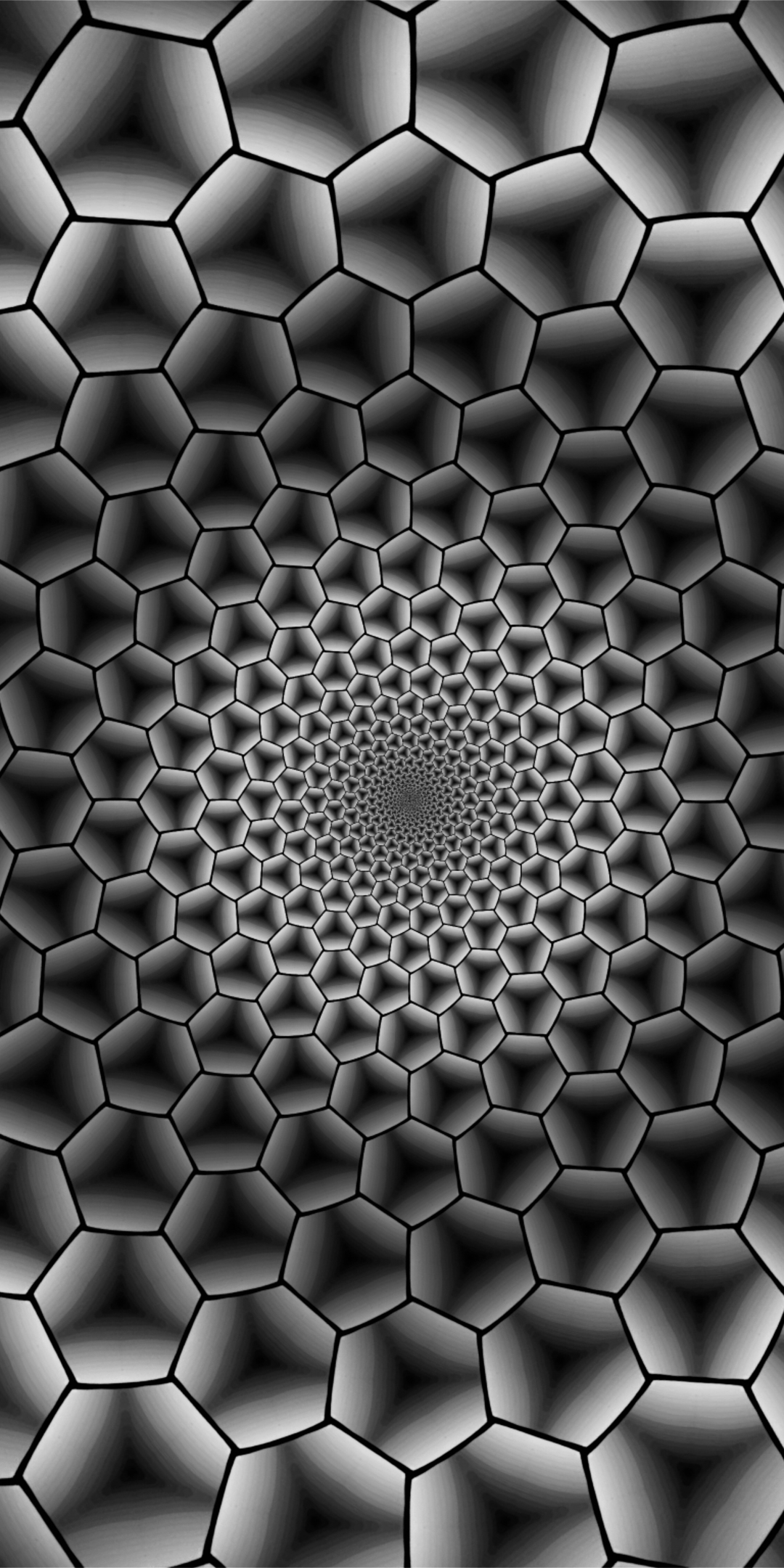Abstract, texture, hexagons, Immersion, BW, 1080x2160 wallpaper