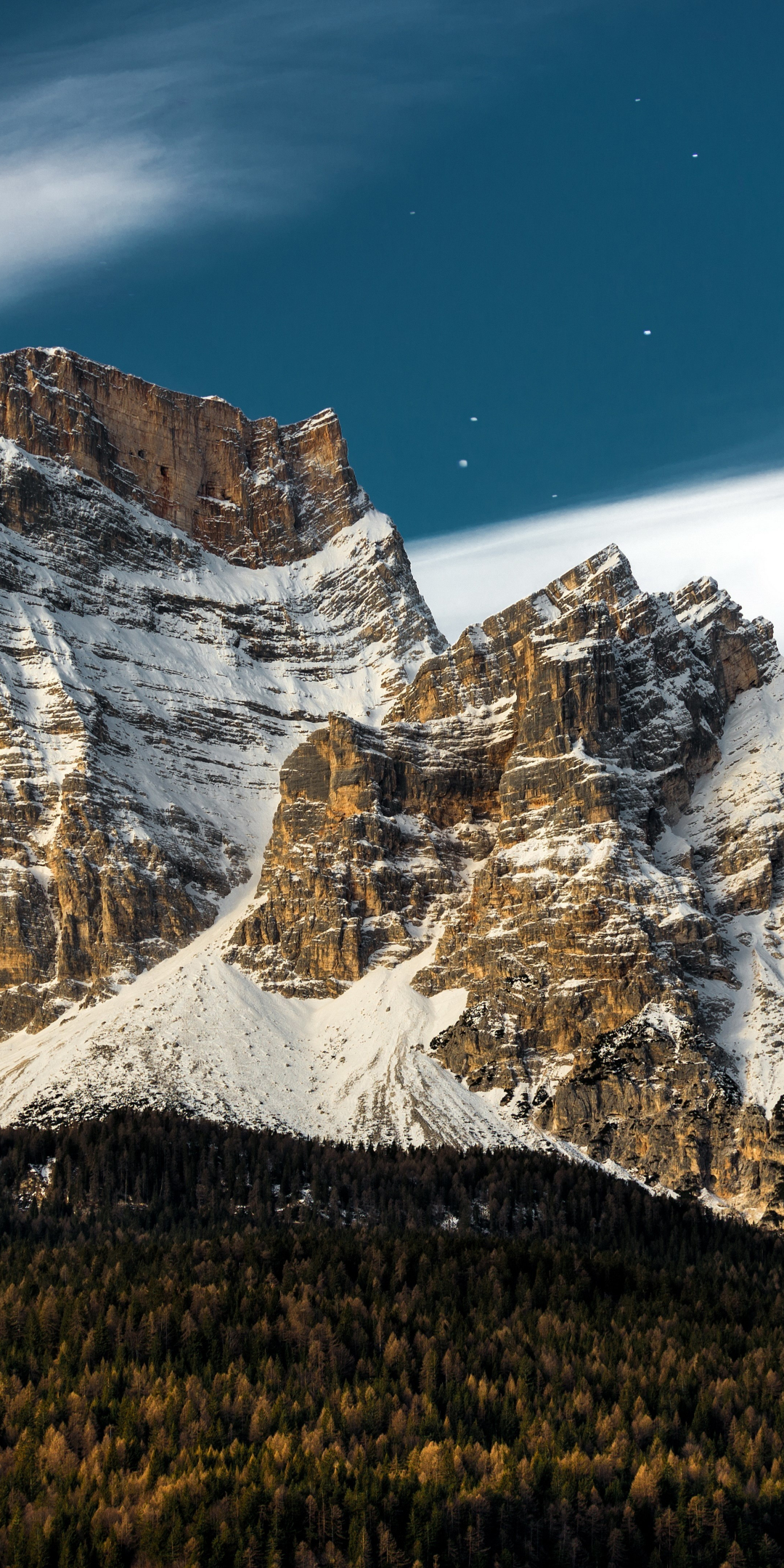 Moon, sky, mountains, dawn, forest, nature, 1080x2160 wallpaper