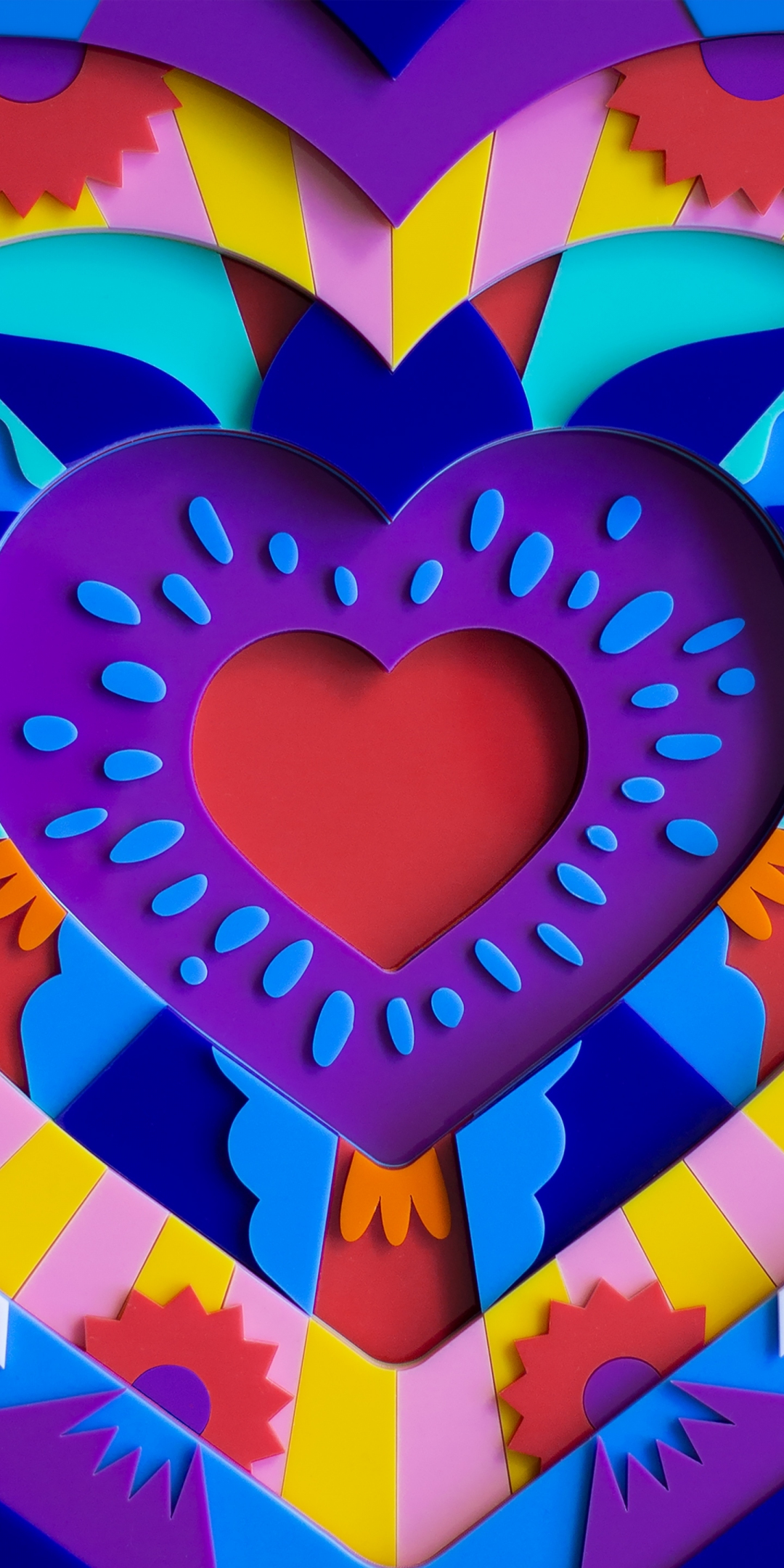 Love, heart colorful, 3D Acrylic multicolor art, 1080x2160 wallpaper