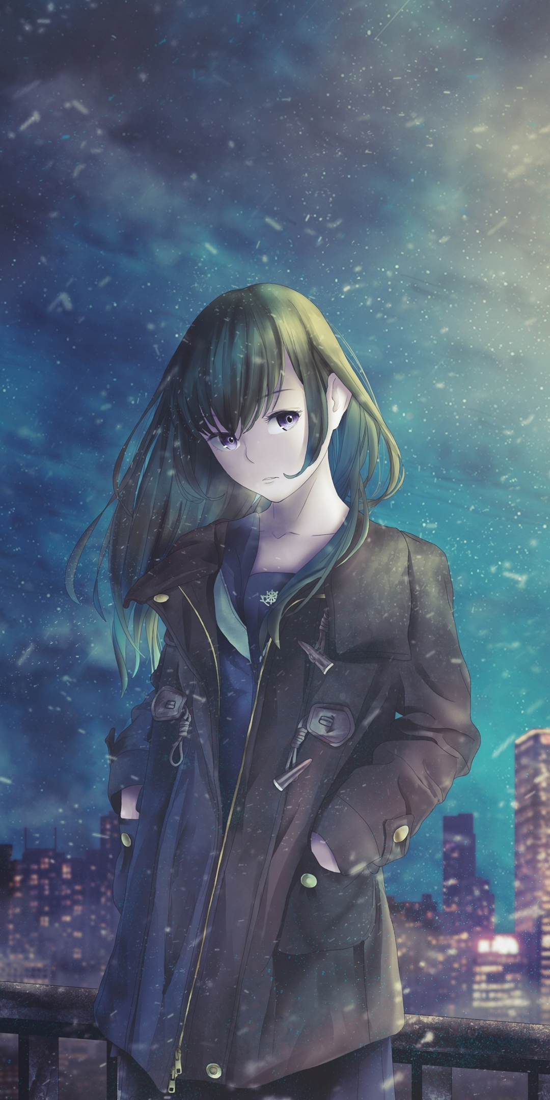 Night out, original, cute, anime girl, 1080x2160 wallpaper