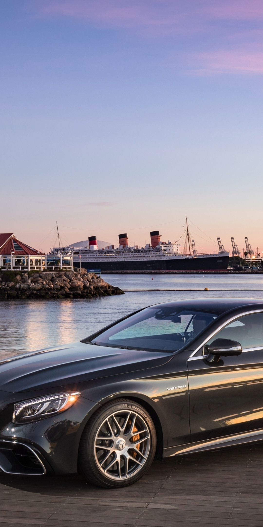 Pier, city, Mercedes-Benz S-Class, luxury car, 1080x2160 wallpaper