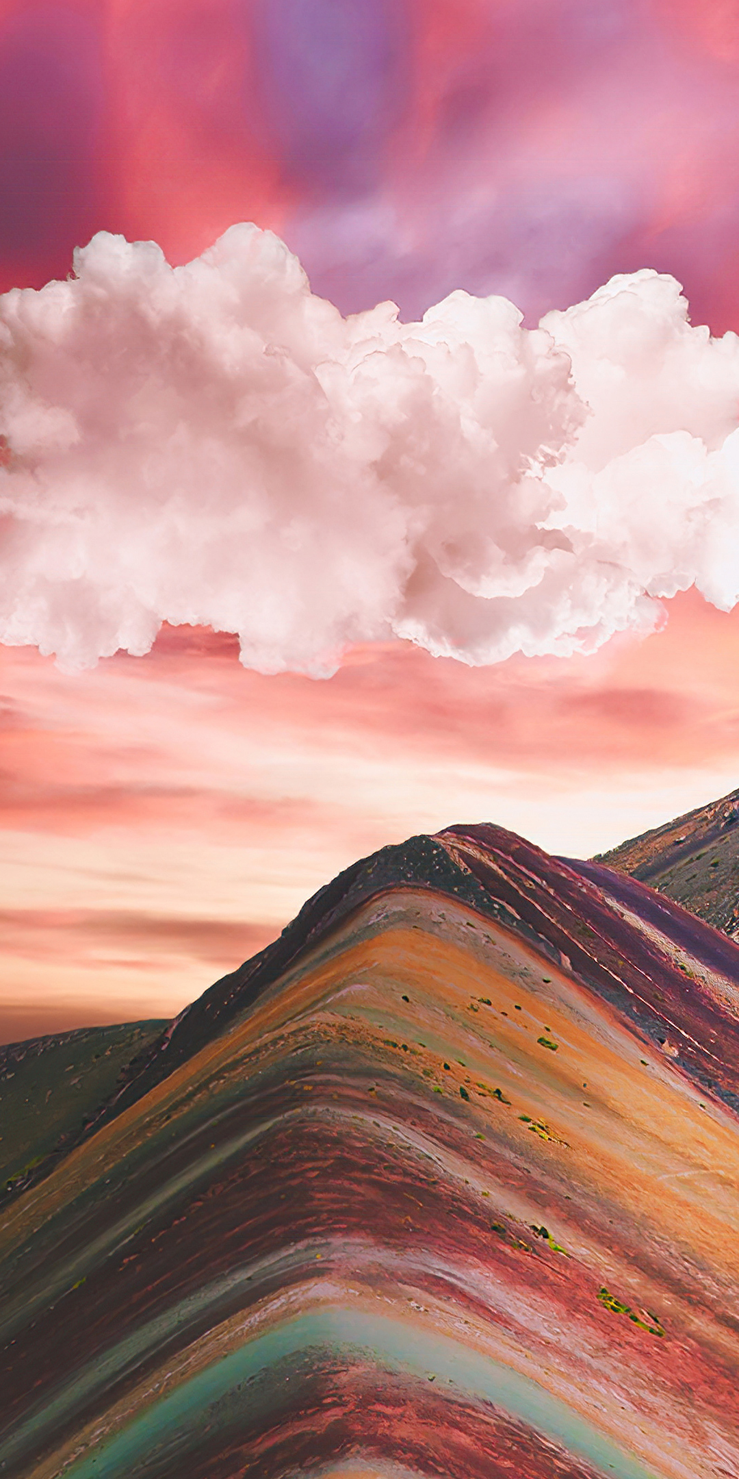 Clouds over vinicunca rainbow mountain, nature, sunset, 1080x2160 wallpaper