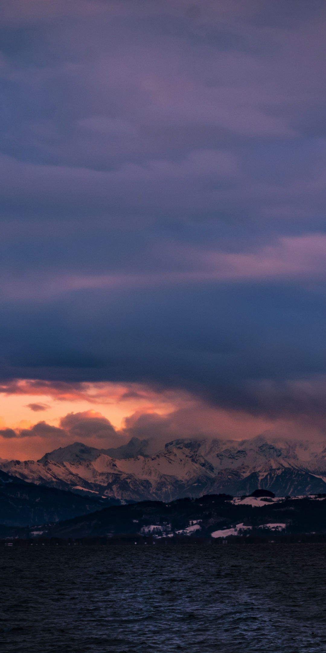 Clouds, sunset, mountains, sea, nature, 1080x2160 wallpaper
