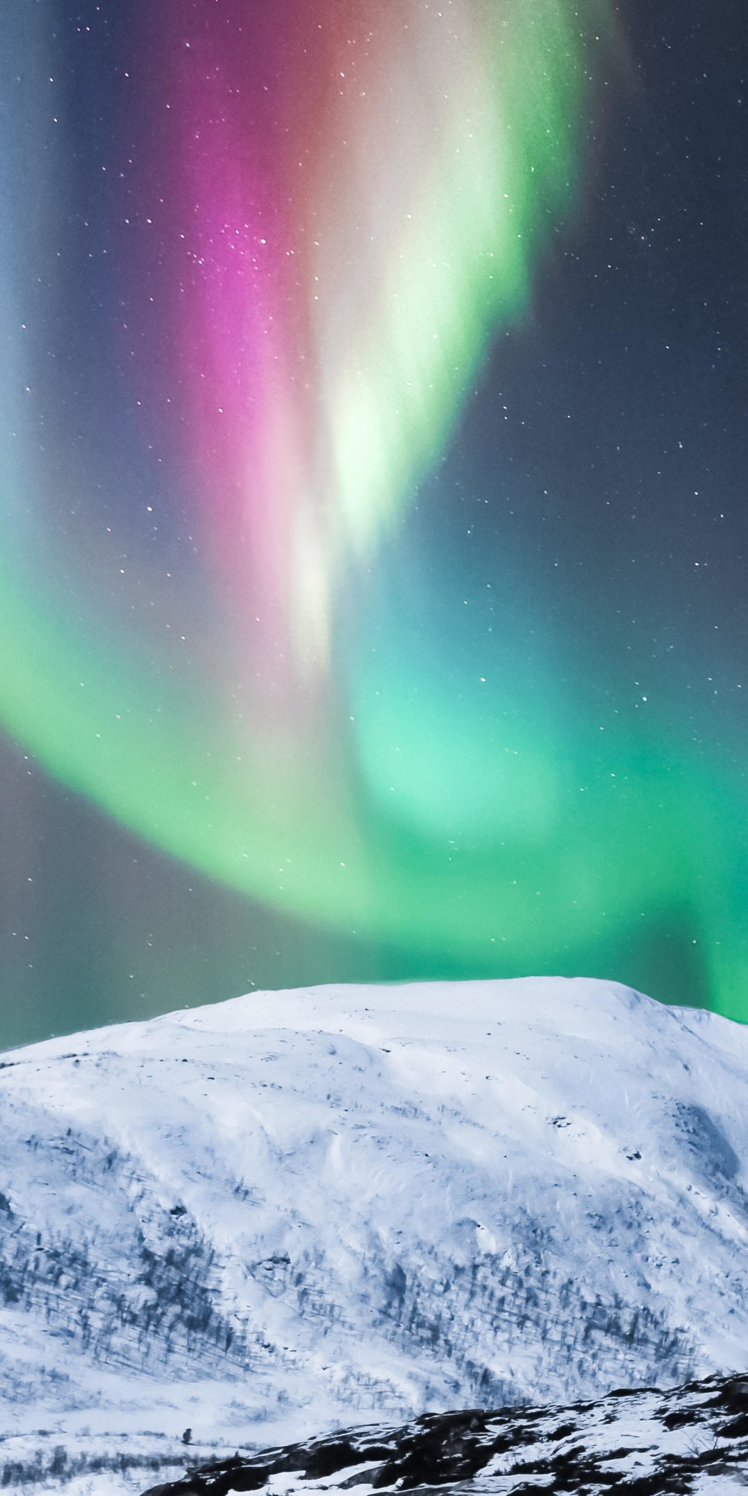 Polar lights, snowy mountain, nature, sky, 1080x2160 wallpaper