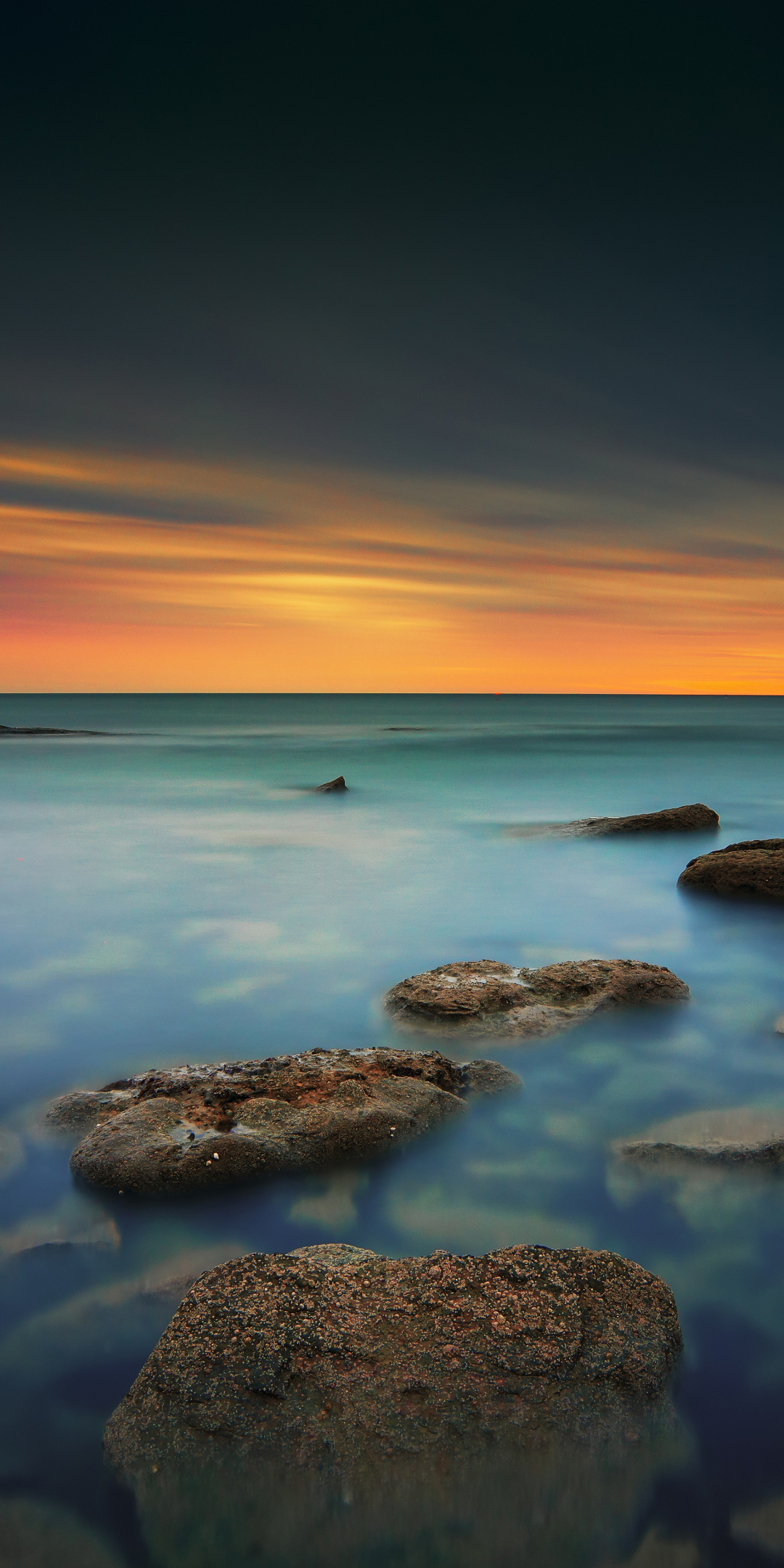 Yorkshire coast, rocks, sunset, 1080x2160 wallpaper