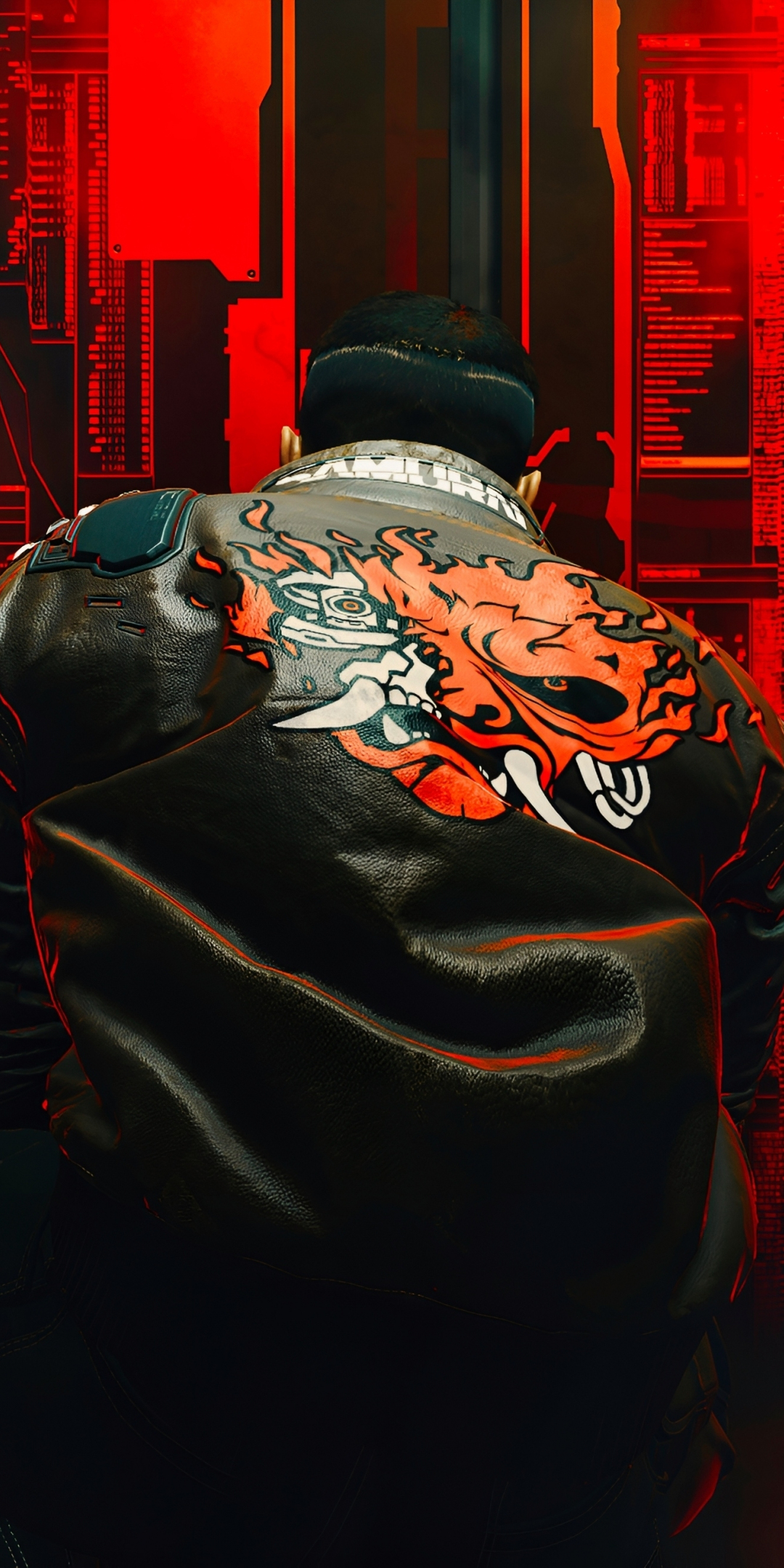 Samurai print on jacket, Cyberpunk 2077, game, 1080x2160 wallpaper