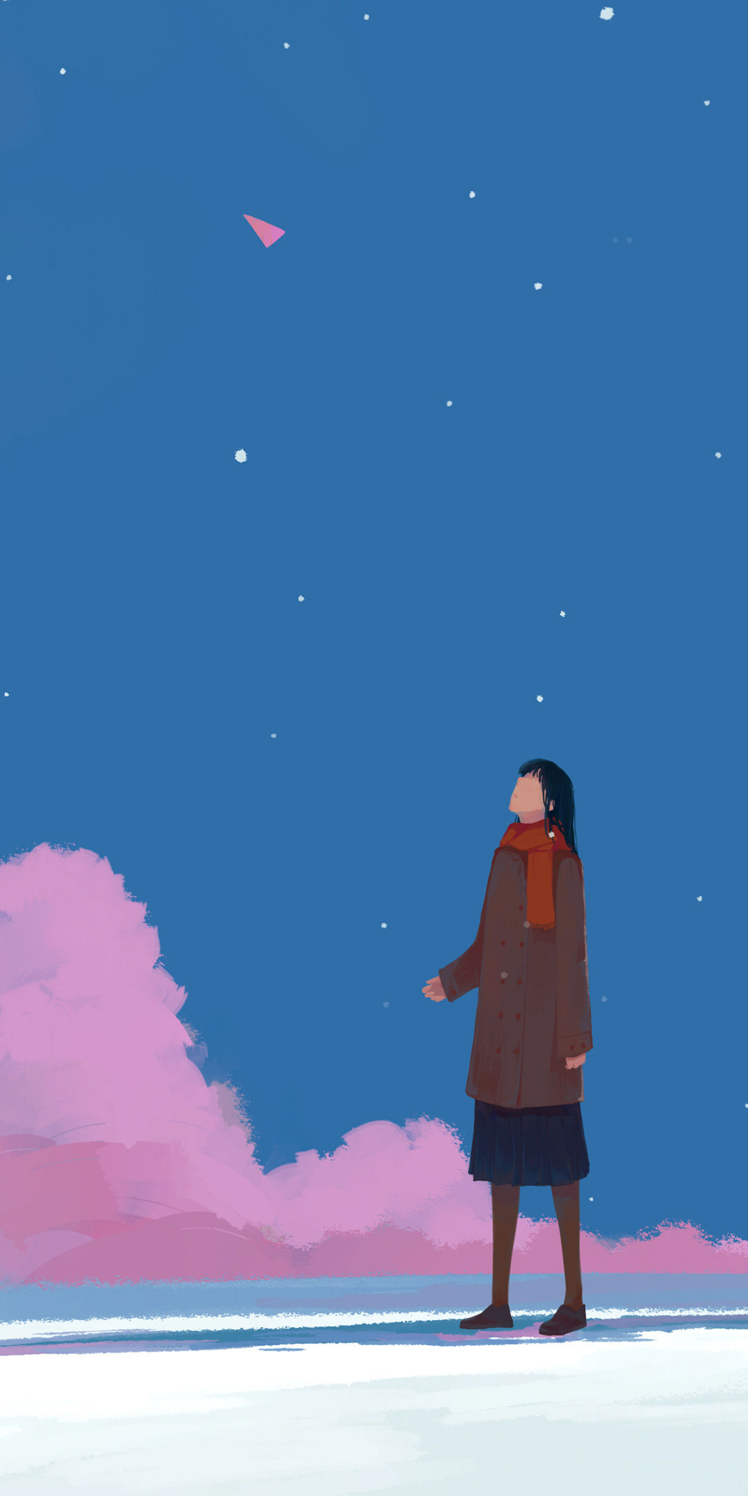 Minimal, sky, clouds, anime girl, umbrella, 1080x2160 wallpaper