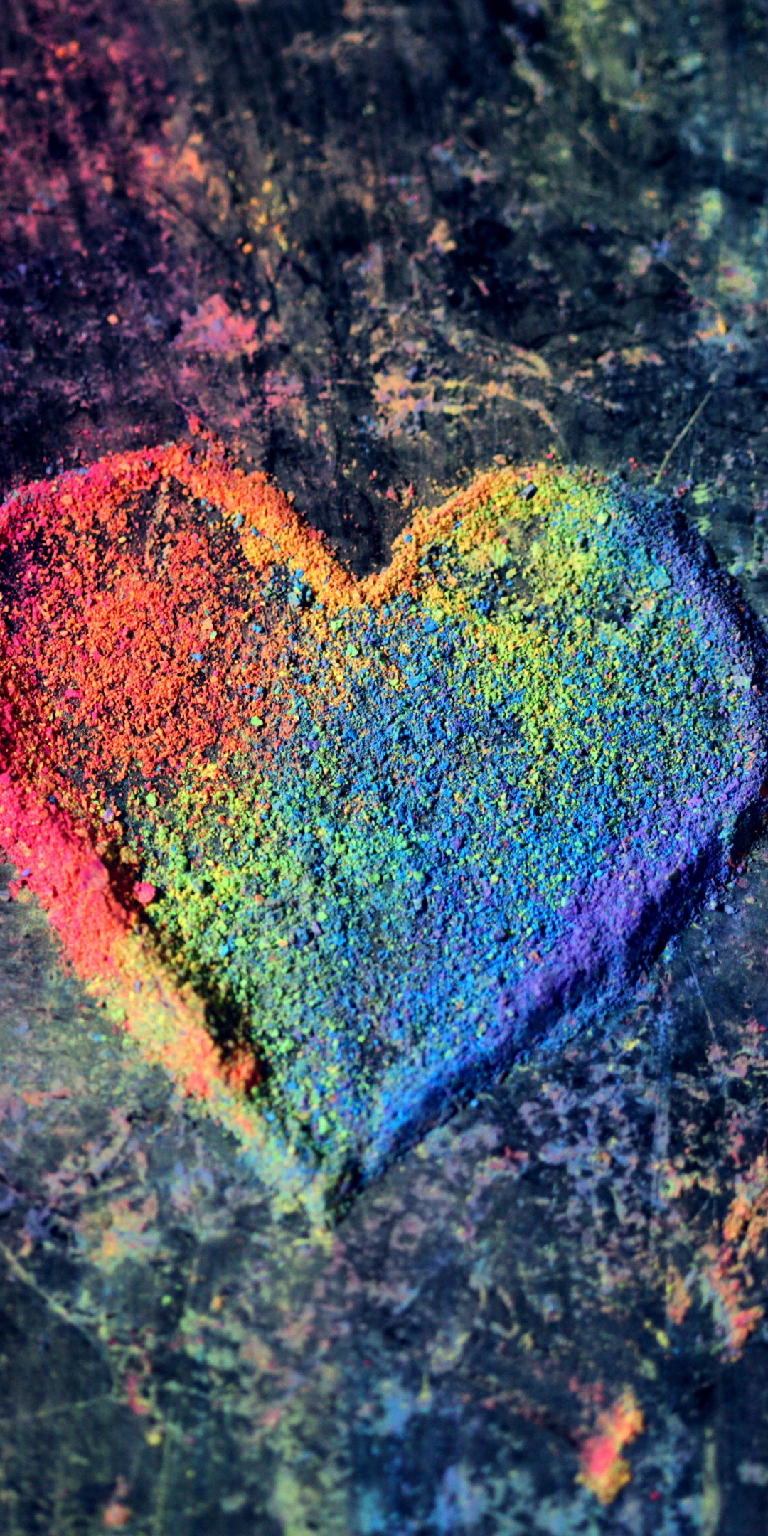 Chalk dust, heart, shape, colorful, 1080x2160 wallpaper
