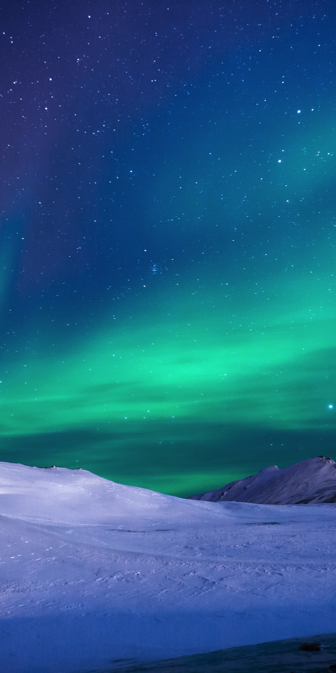 Aurora borealis, night, lights, landscape, sky, 1080x2160 wallpaper