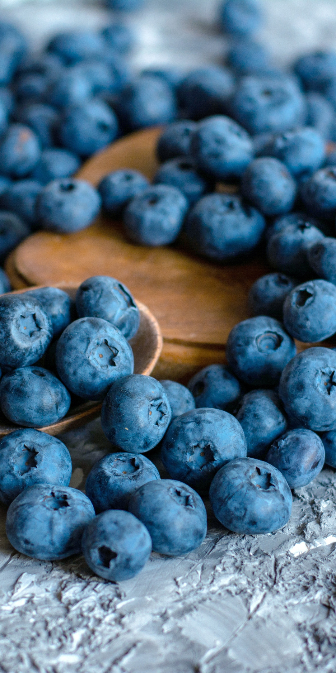 Blueberry, fruits, wooden spoons, 1080x2160 wallpaper