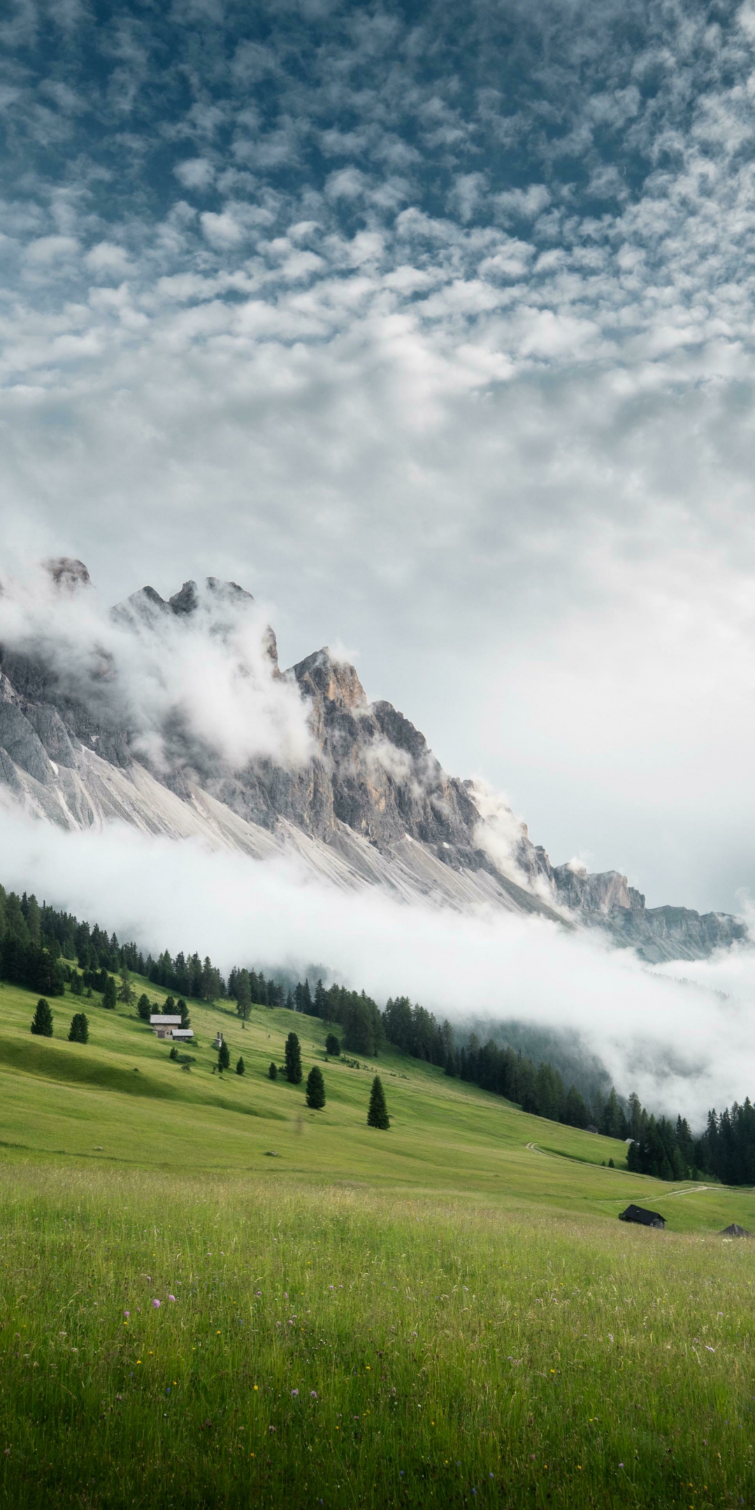 Dolomites mountains, cloudy sky and landscape, Italy, 1080x2160 wallpaper