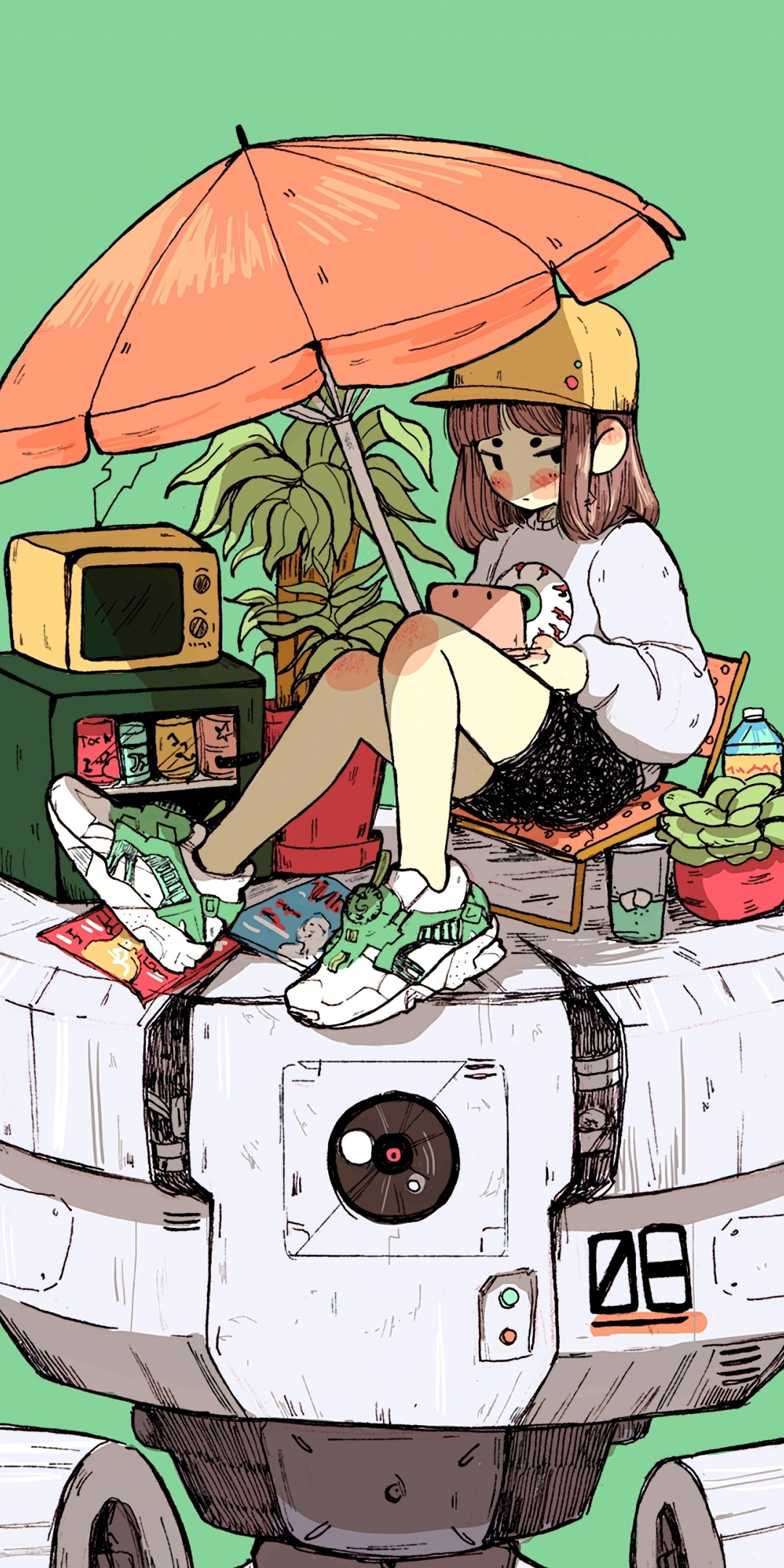 Anime girl, holiday, relaxed, art, 1080x2160 wallpaper