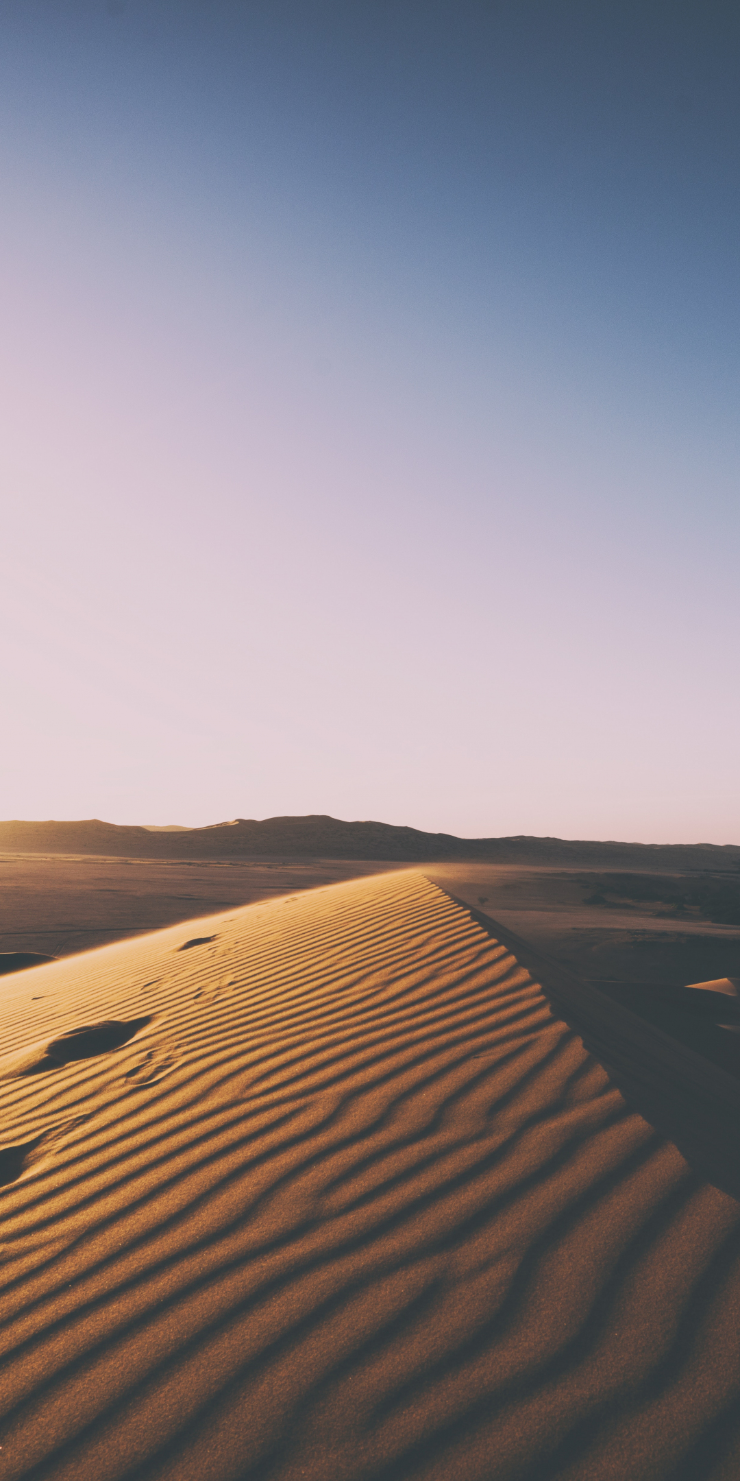Desert, sunset, clean skyline, sand, dunes, 1080x2160 wallpaper