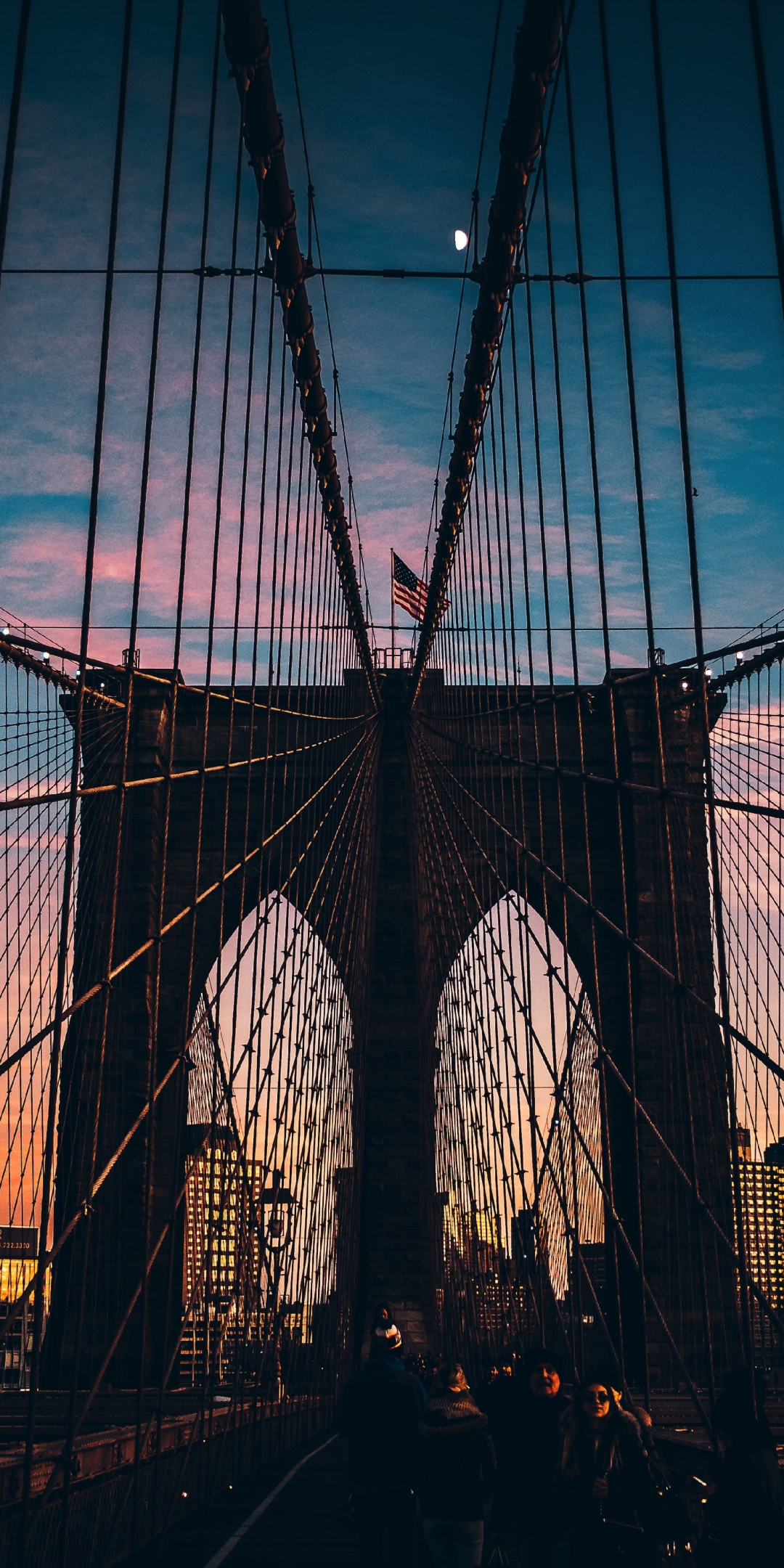 Suspension bridge, architecture, Brooklyn bridge, sunset, 1080x2160 wallpaper