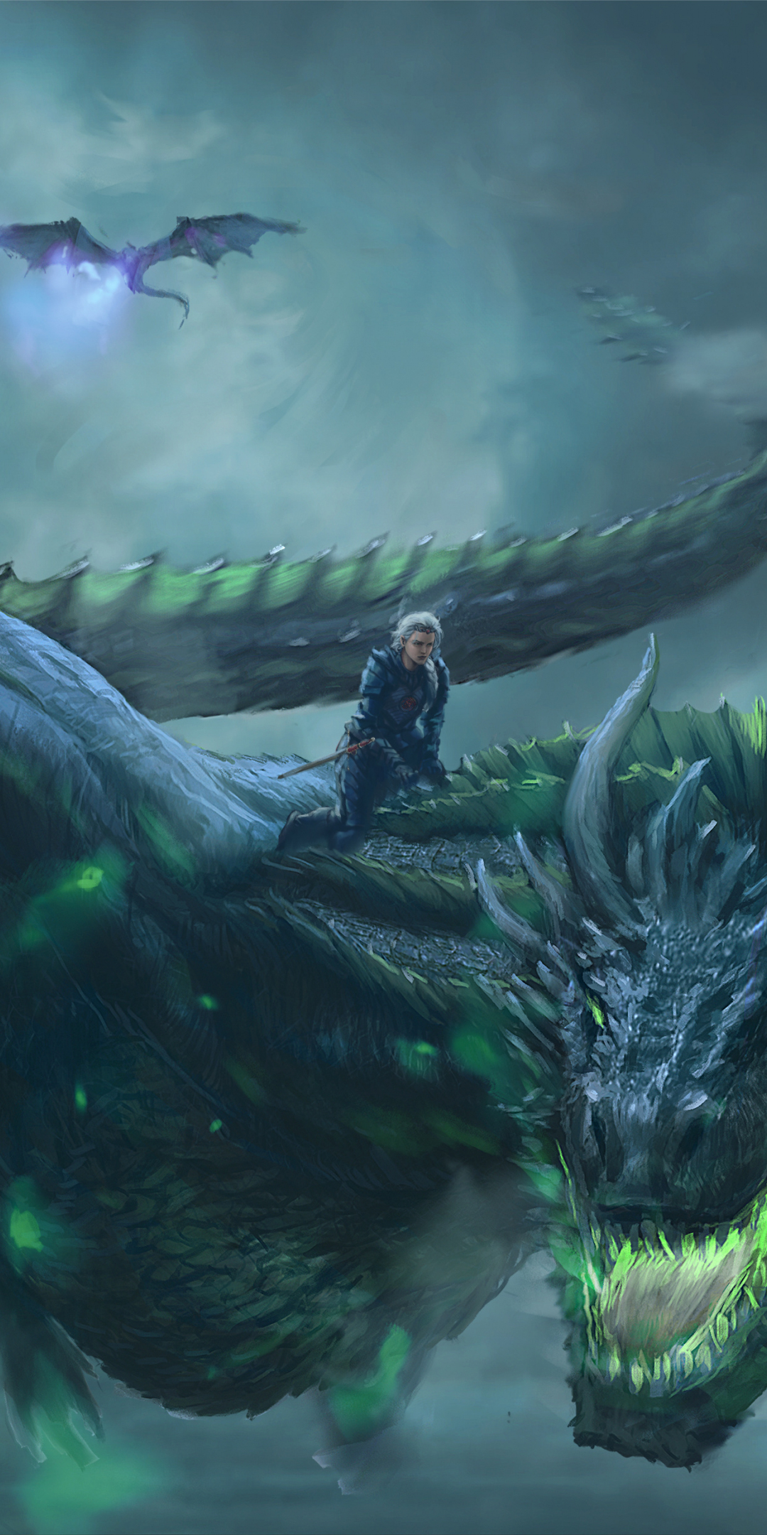 Daenerys Targaryen, Dragon ride, game of thrones, digital art, 1080x2160 wallpaper