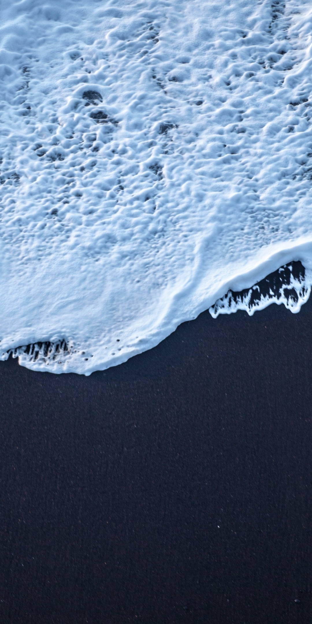 Black, beach, sea waves, close up, 1080x2160 wallpaper
